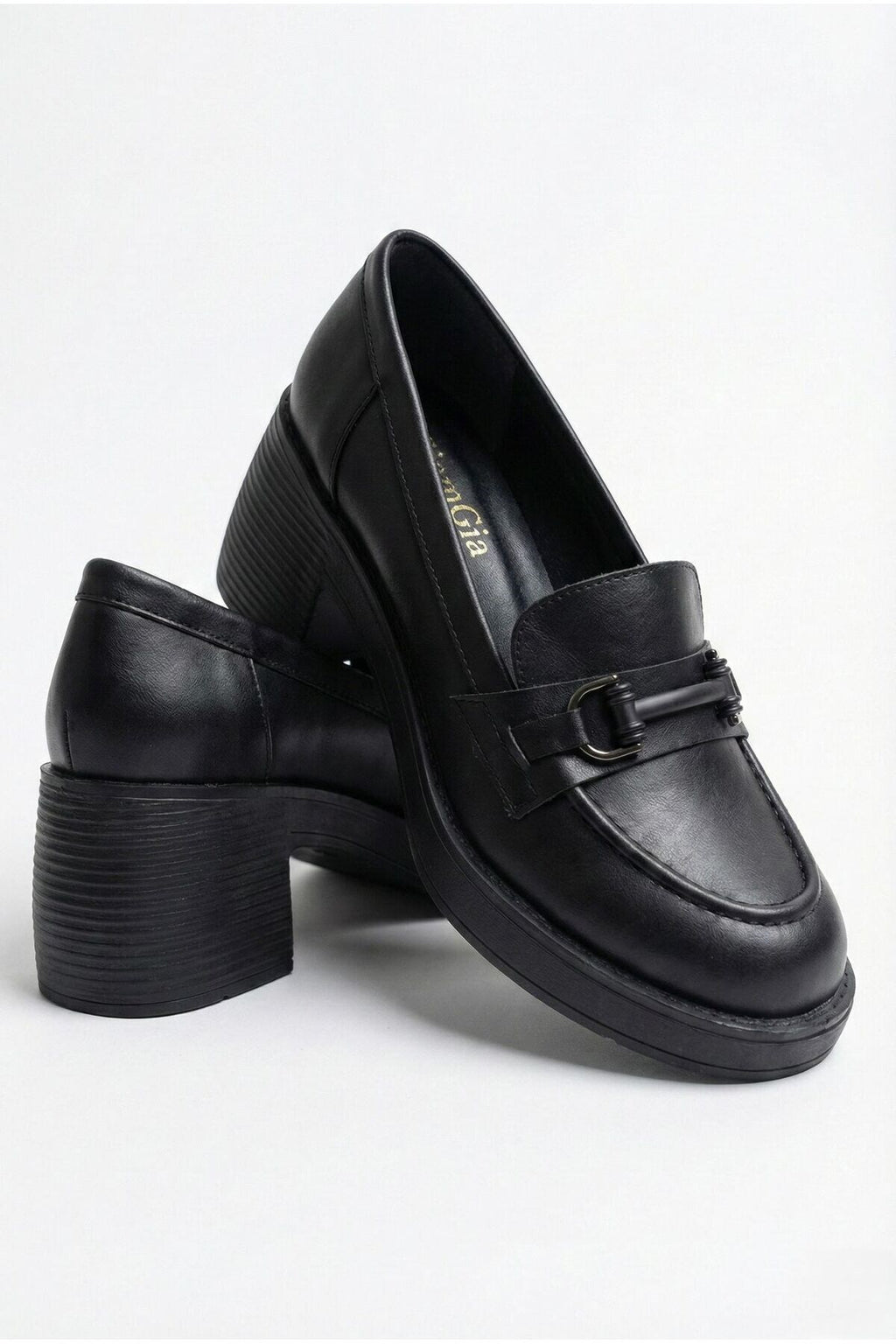 Kadın Siyah Kalın Tabanlı Tokalı Platform Topuklu Günlük Loafer Casual Ayakkabı - Görsel 5