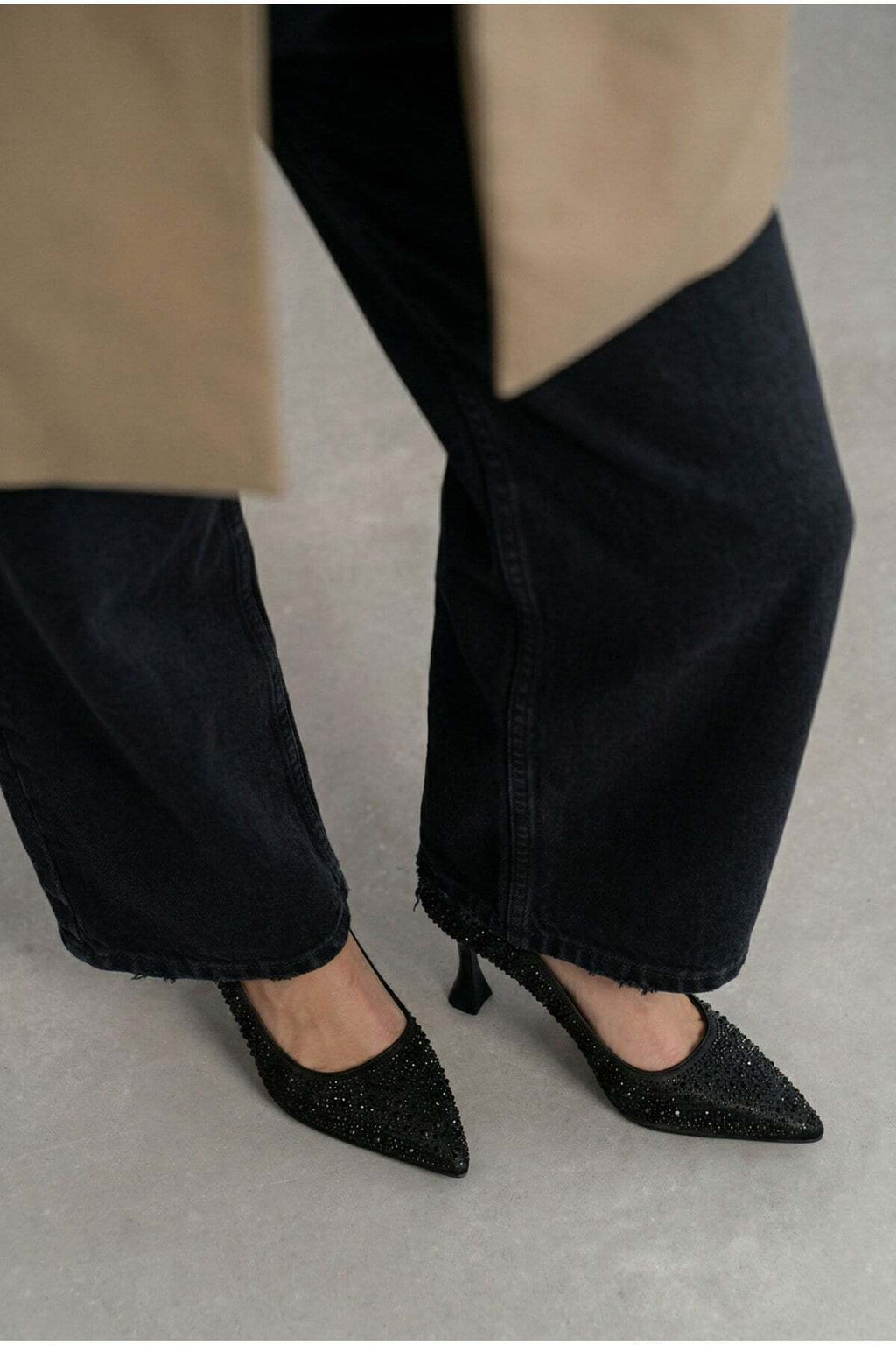 Kadın Bej Taşlı Sivri Burun Topuklu Ayakkabı Klasik Topuklu Stiletto 1425 - Görsel 14