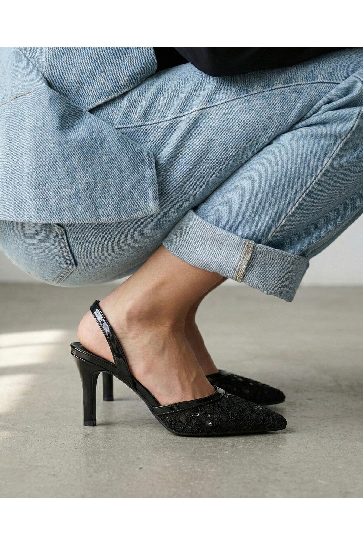 Kadın Dantel İşlemeli Sivri Burun İnce Topuklu Stiletto Gelin Abiye Ayakkabı - Görsel 17