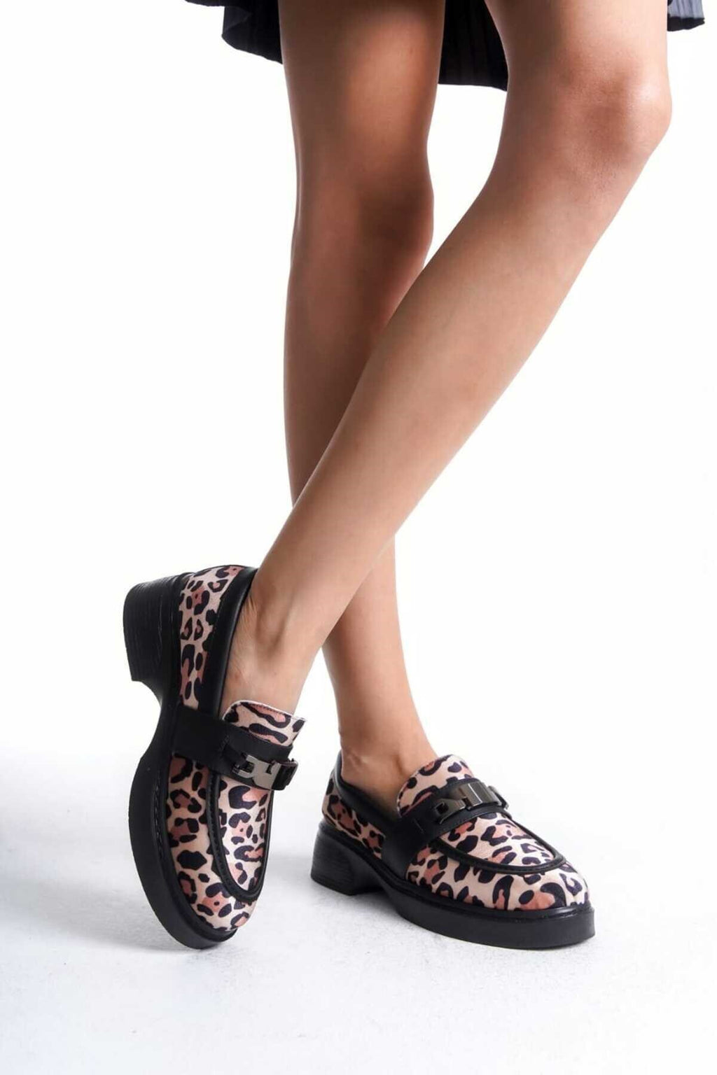 Kadın Günlük Loafer Metal Tokalı Leopar Rahat Ayakkabı - Görsel 7