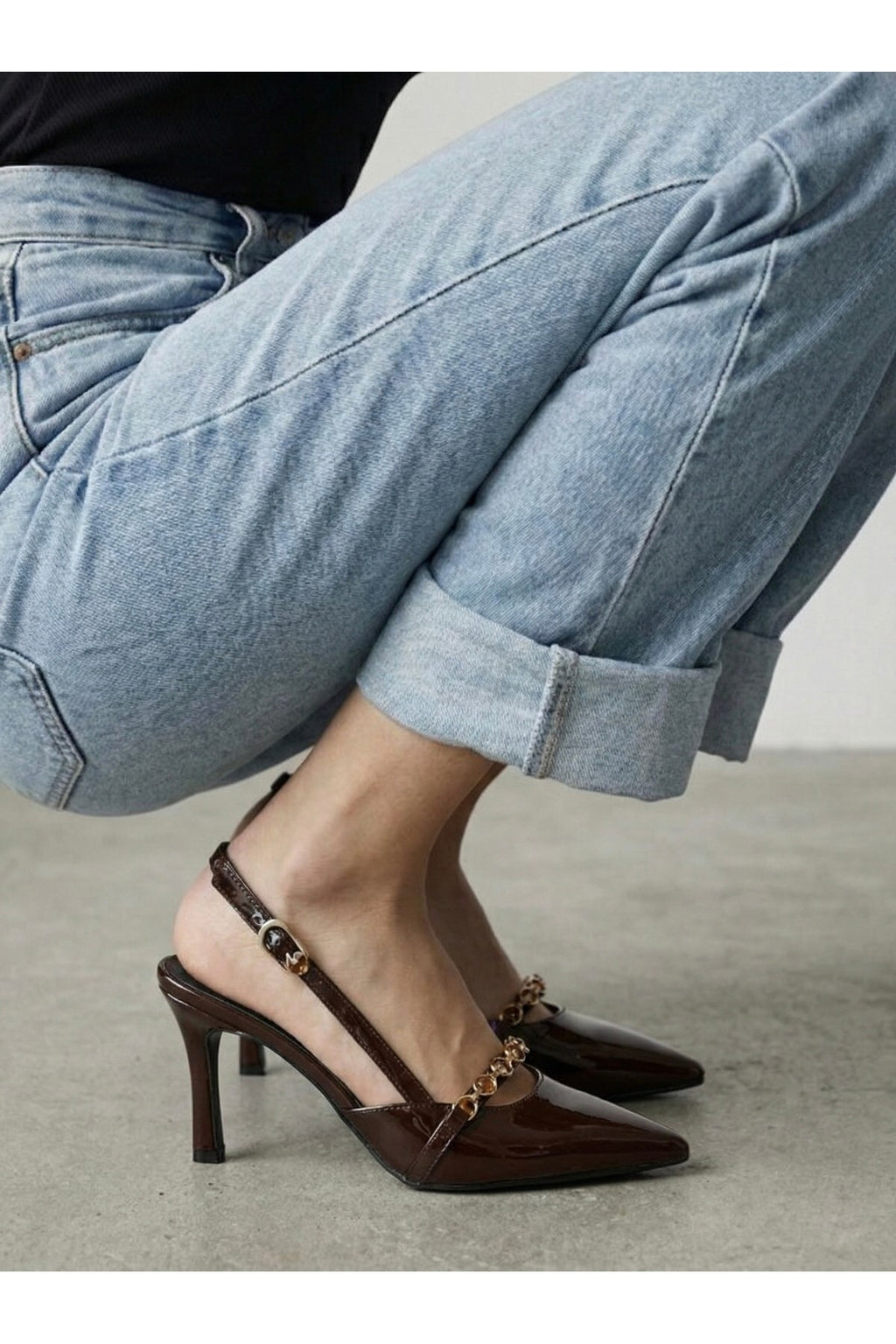 Kadın Taşlı Bantlı Arkası Açık Kadeh Topuklu Sivri Burun Abiye Stiletto Ayakkabı - Görsel 14