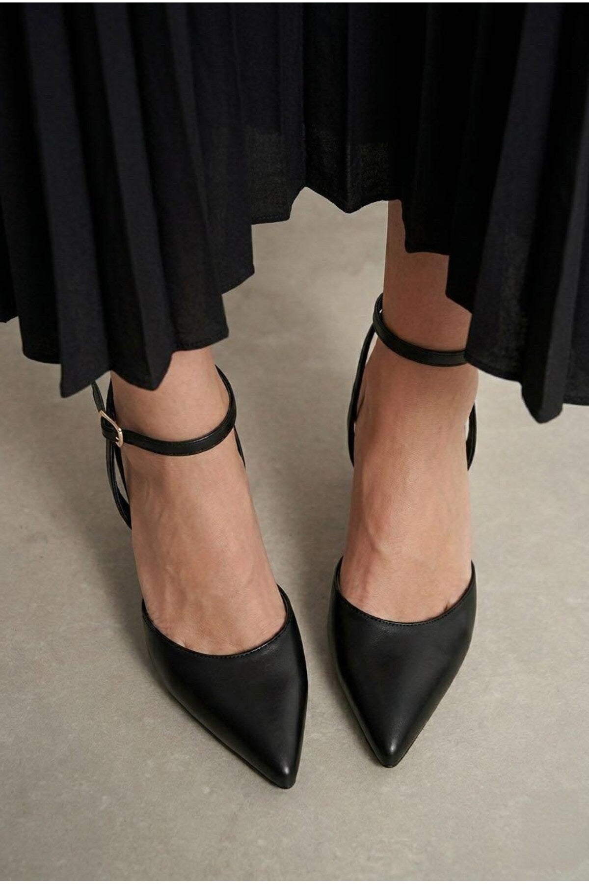 Kadın Bej Bilekten Bağlamalı Sivri Burun Topuklu Ayakkabı Klasik Topuklu Stiletto TT001 - Görsel 20