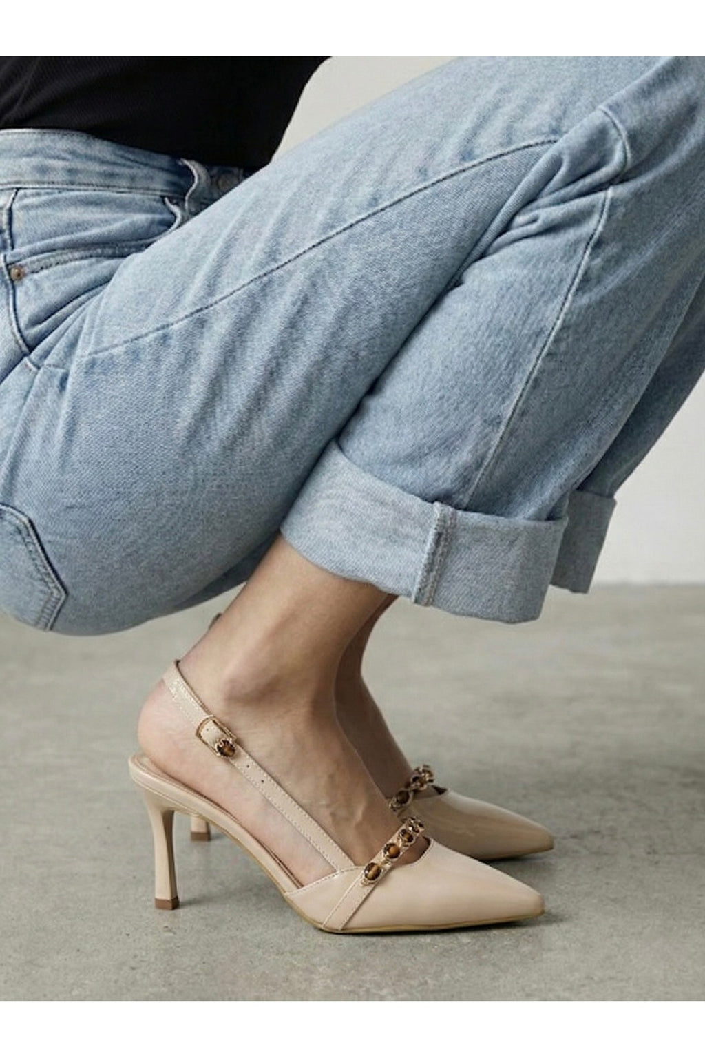 Kadın Taşlı Bantlı Arkası Açık Kadeh Topuklu Sivri Burun Abiye Stiletto Ayakkabı - Görsel 15