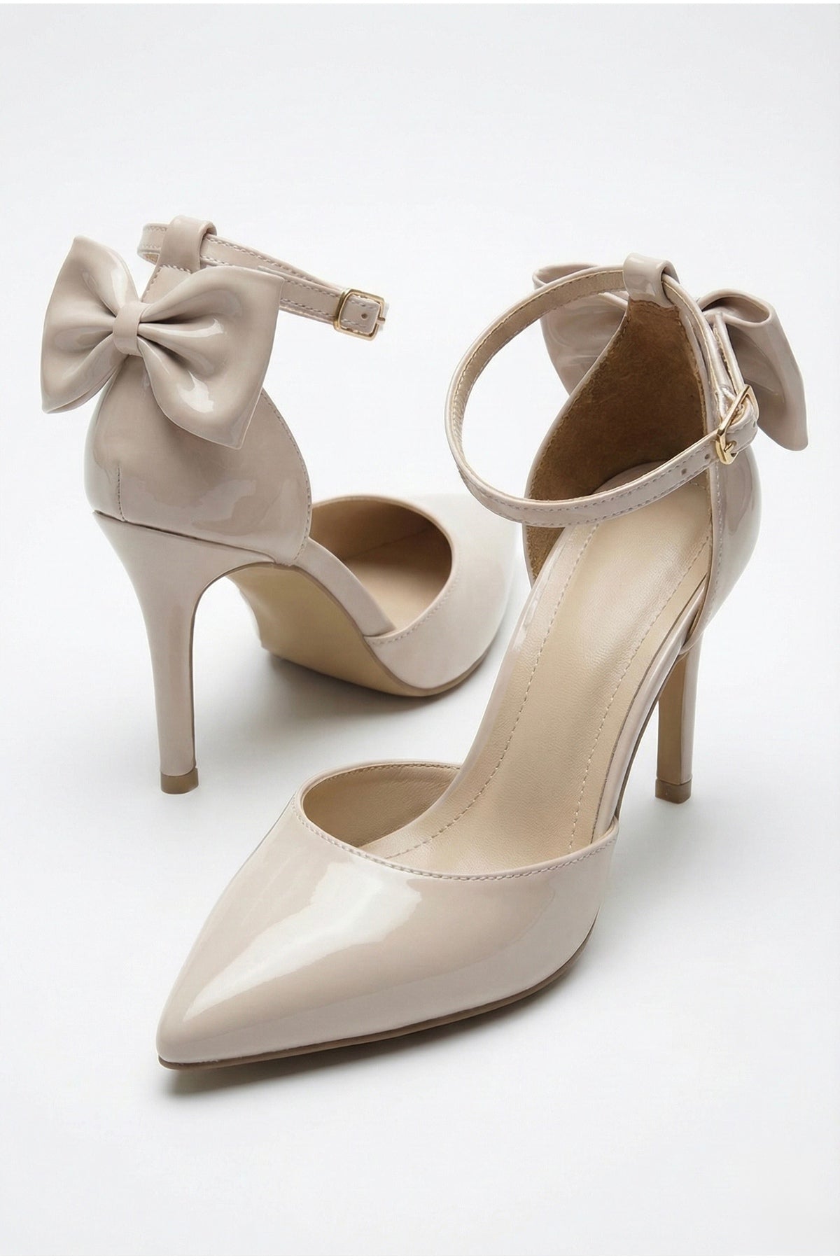 Kadın fiyonklu🎀 Abiye Rugan Topuklu 7cm şık Ayakkabı - Görsel 3