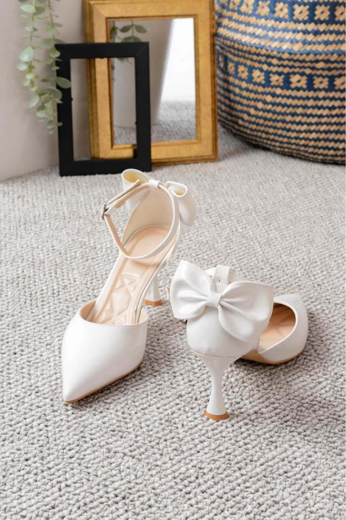 Kadın fiyonklu🎀 Abiye Rugan Topuklu 7cm şık Ayakkabı