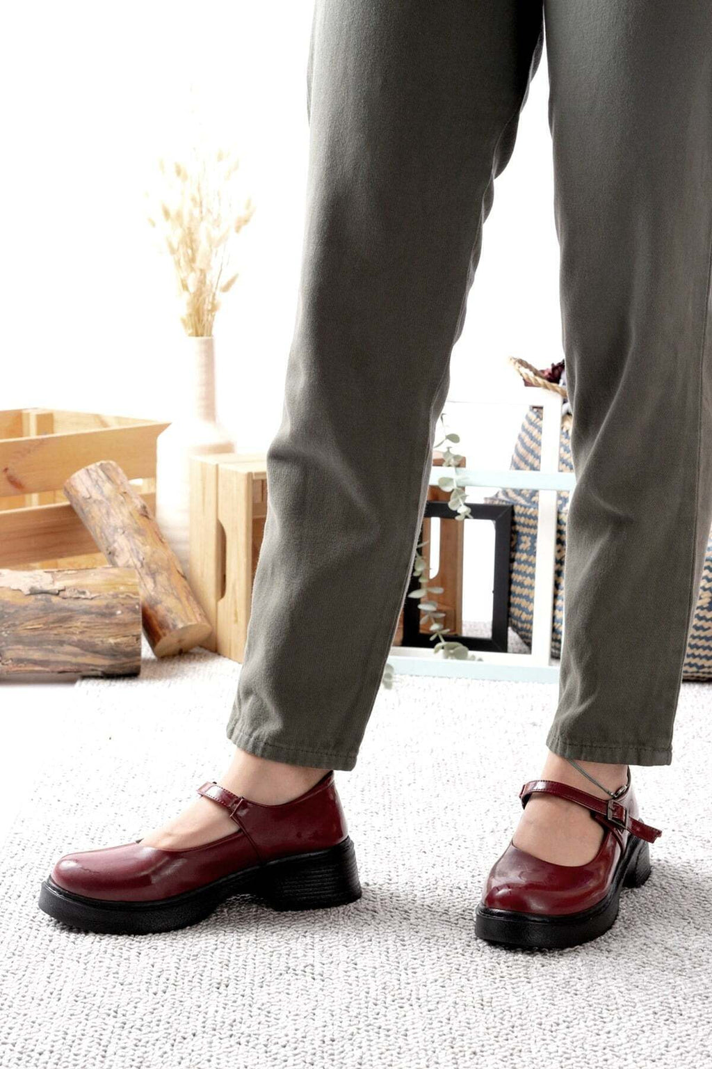 Kadın Bej Rugan Tokalı Mary Jane Kadın Loafer Makosen Tokalı Loafer Rugan Loafer Babet 980 - Görsel 3