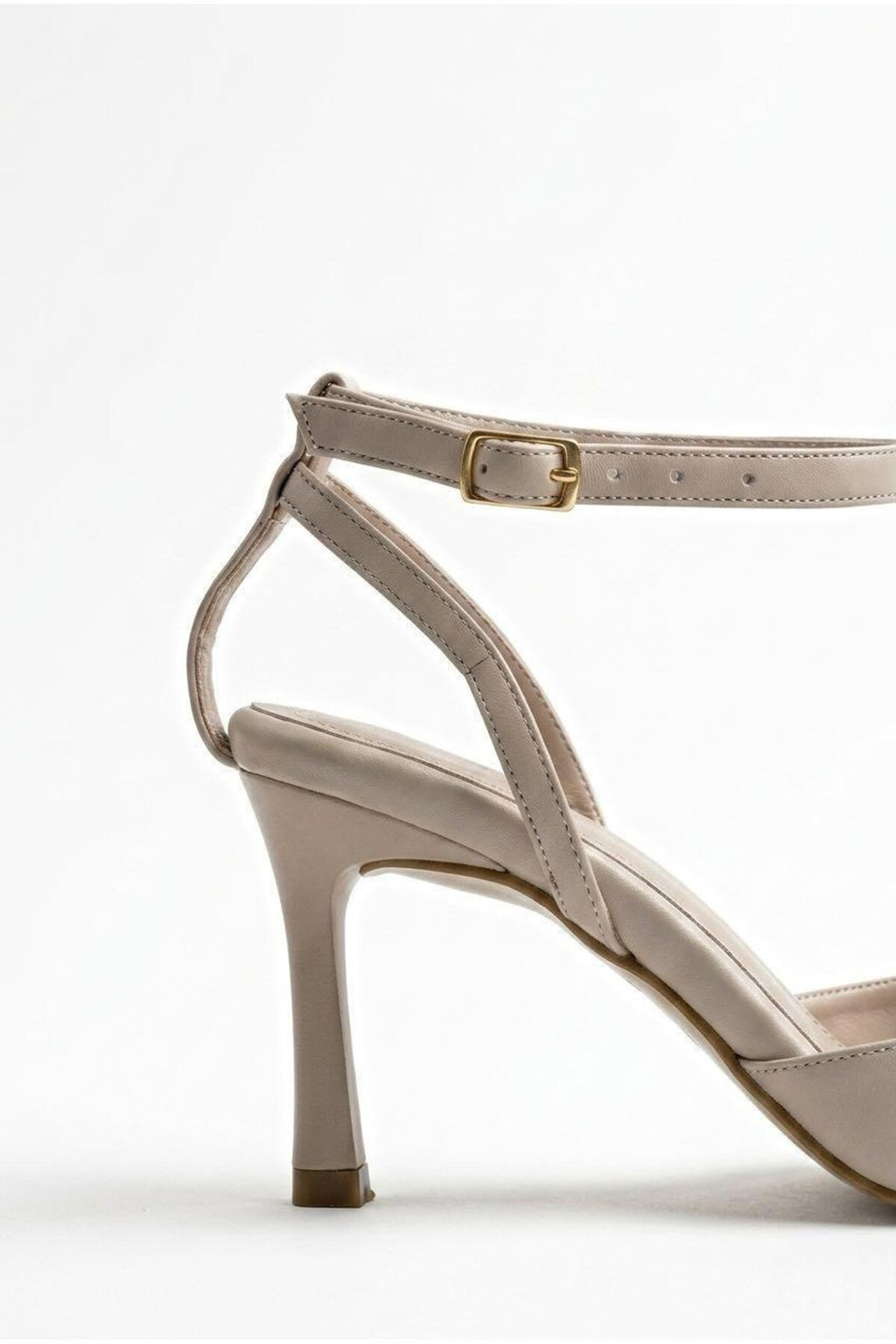 Kadın Bej Bilekten Bağlamalı Sivri Burun Topuklu Ayakkabı Klasik Topuklu Stiletto TT001 - Görsel 10