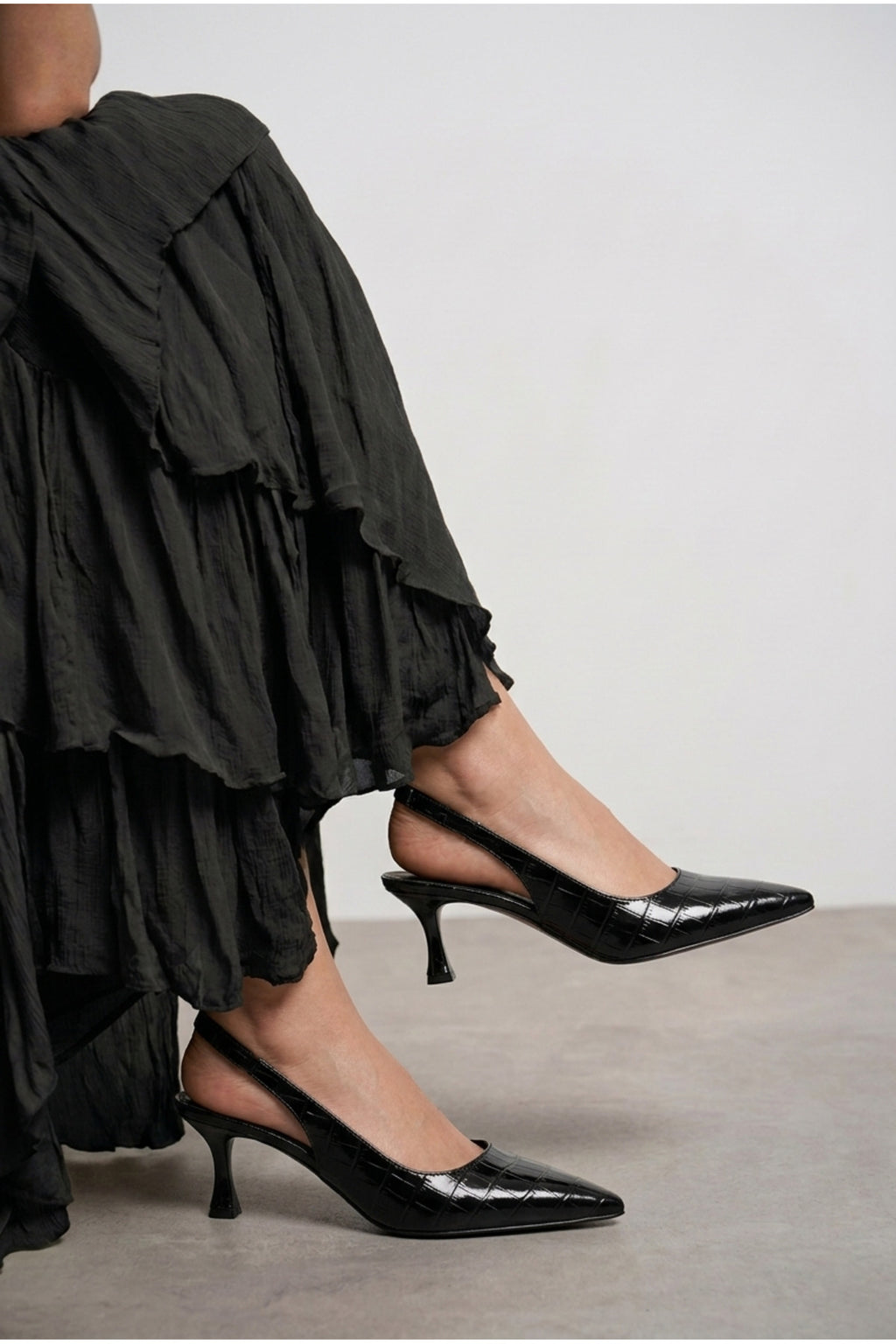Kadın Abiye Kroko Timsah Derisi Sivri Burun 7cm İnce Topuklu Günlük Ayakkabı - Görsel 9