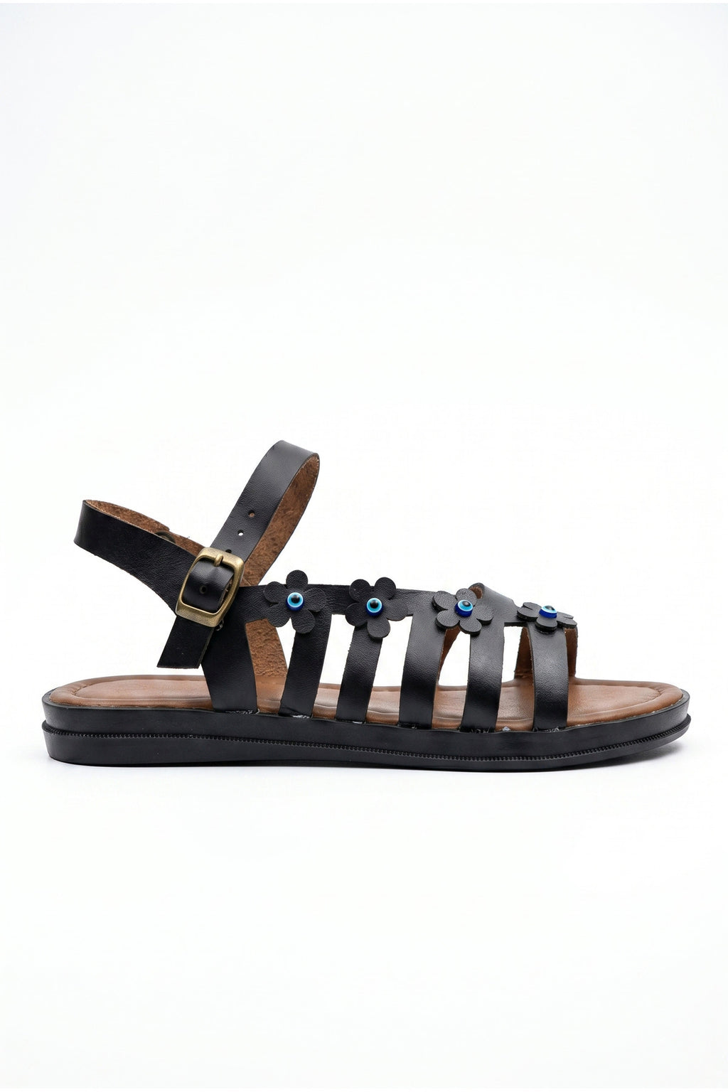 Kadın Boncuklu Çiçek Detaylı Rahat Kahverengi Sandalet - Görsel 8