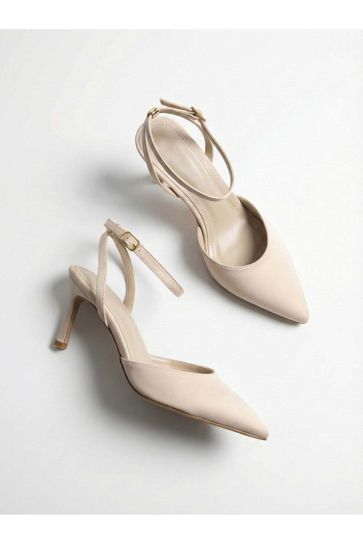 Kadın Saten Bilekten Bağlamalı Sivri Burun İnce Topuklu Stiletto Abiye Gece Ayakkabısı - Görsel 7