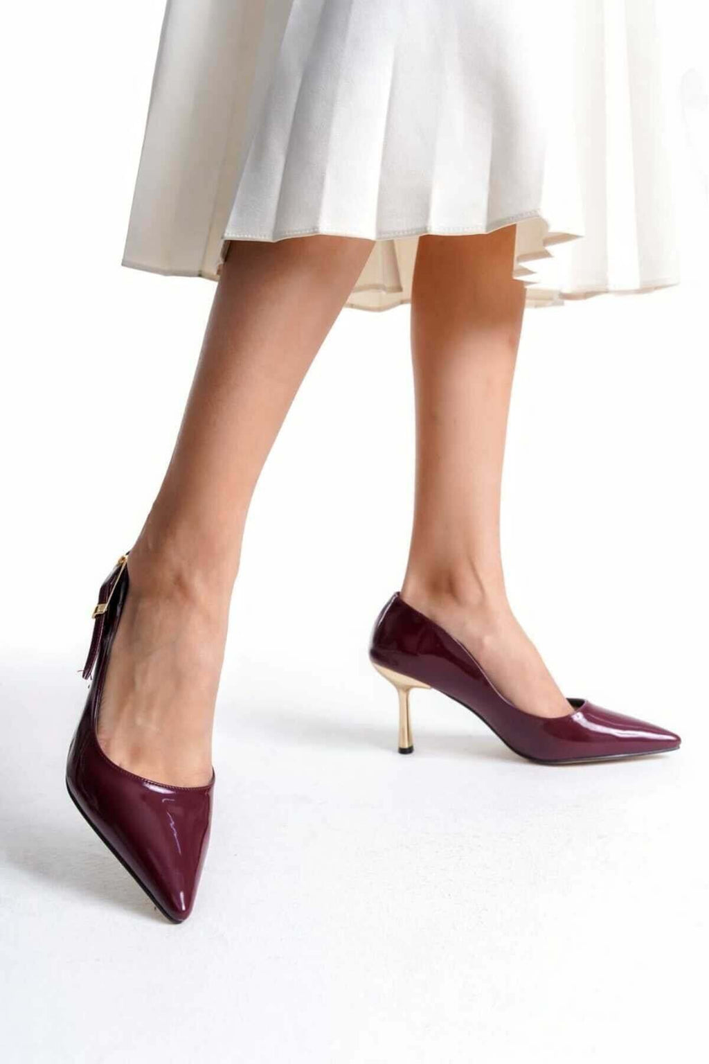 KADIN  Stiletto Yandan Gold Tokalı  Rugan Arkası Kapalı Şık Kadın Stiletto - Görsel 8