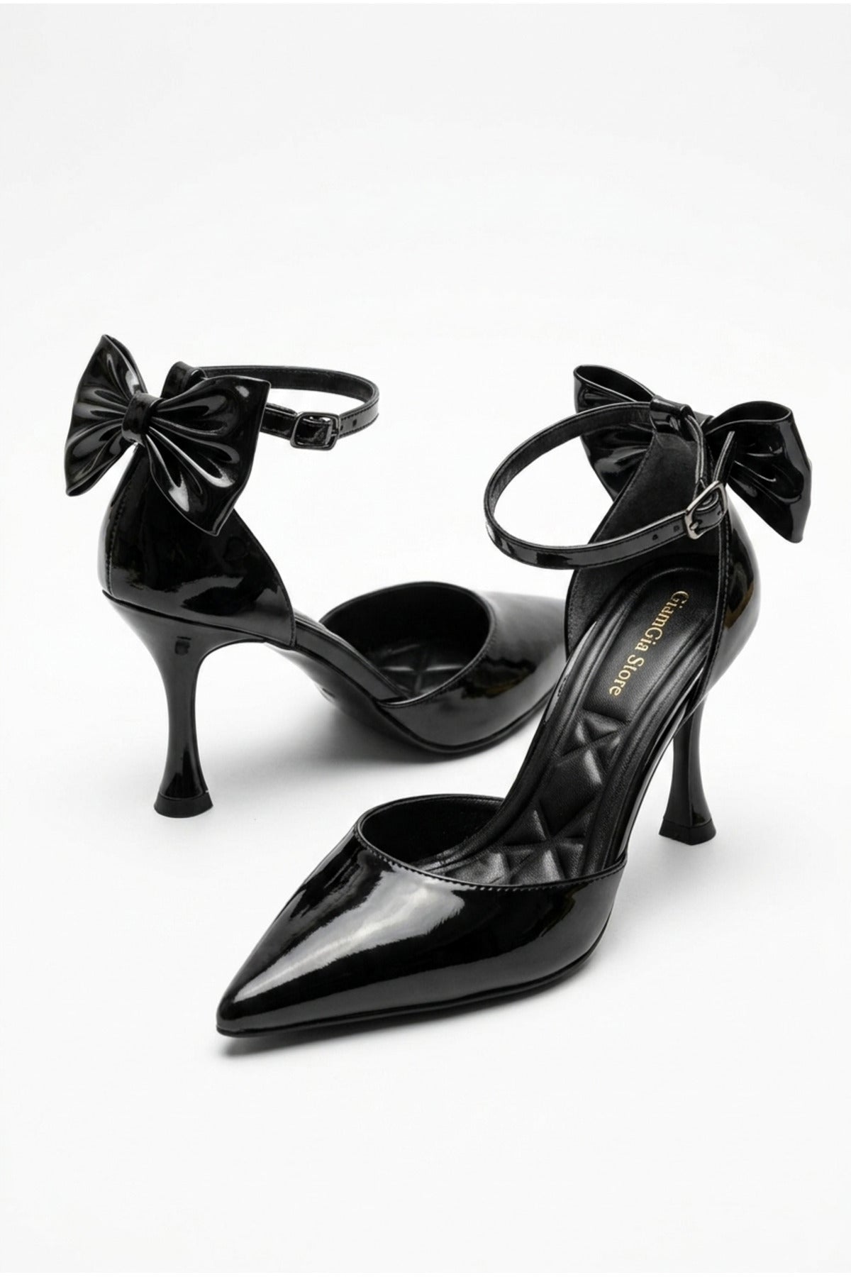 Kadın fiyonklu🎀 Abiye Rugan Topuklu 7cm şık Ayakkabı - Görsel 9