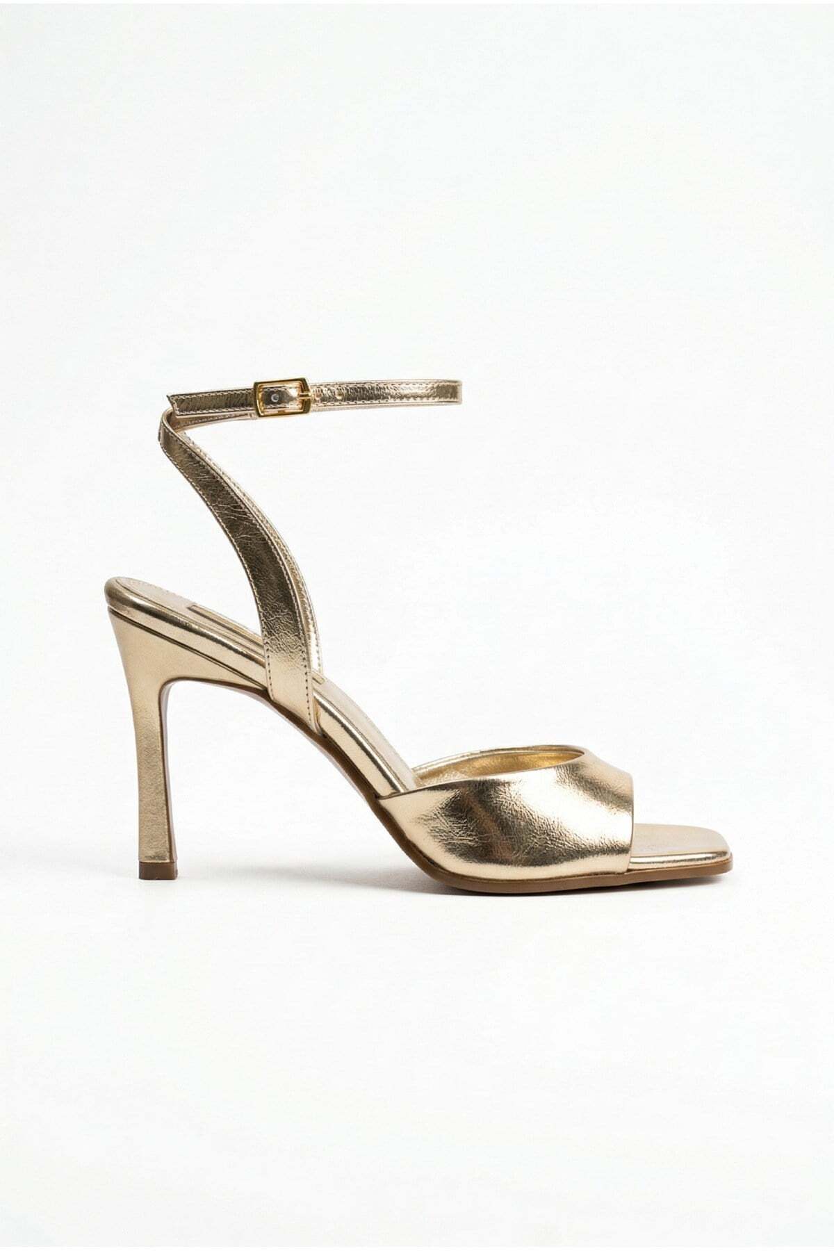 Kadın Gümüş Bilekten Bağlamalı Küt Burun İnce Topuklu Stiletto Abiye Ayakkabı - Görsel 4