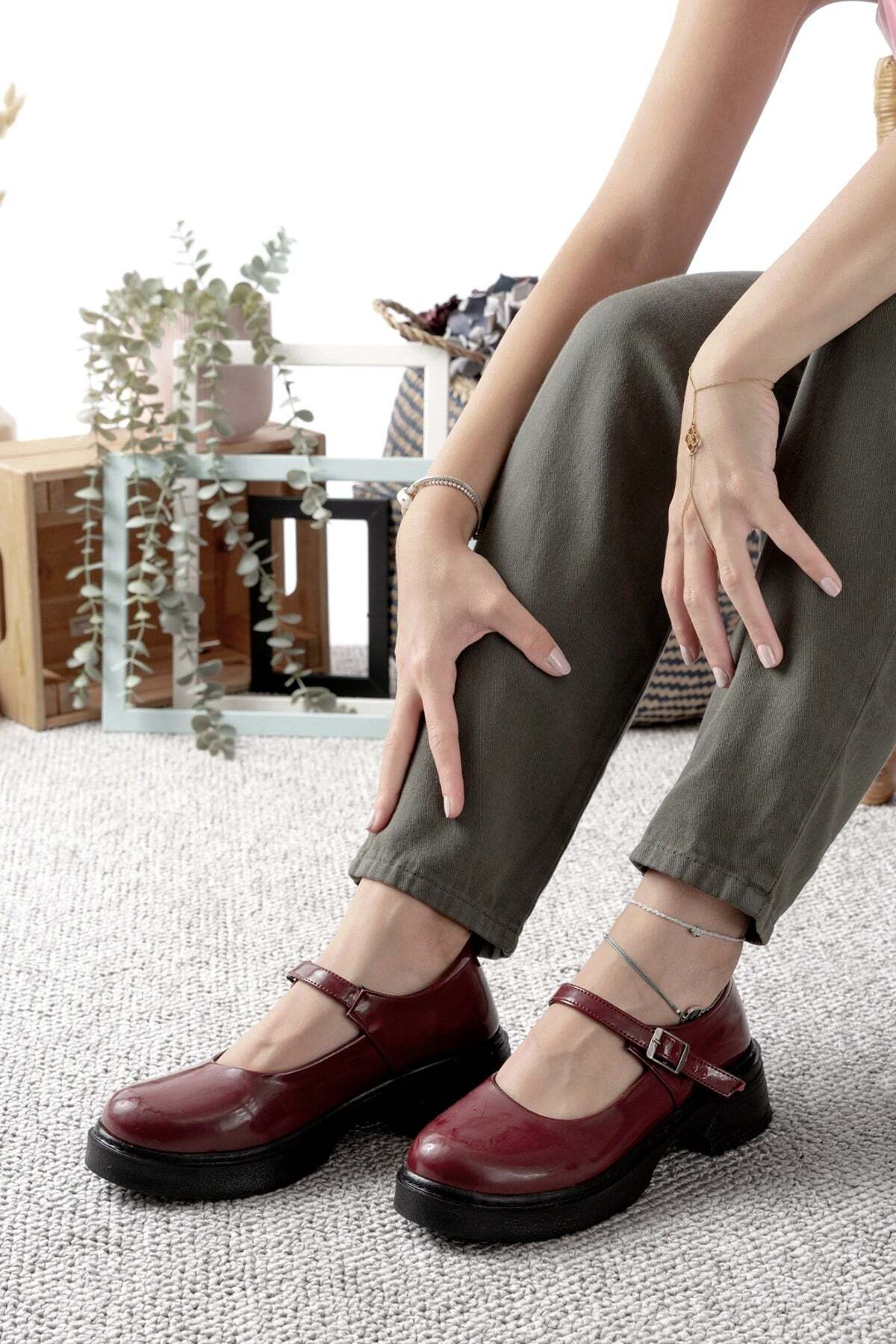 Kadın Bej Rugan Tokalı Mary Jane Kadın Loafer Makosen Tokalı Loafer Rugan Loafer Babet 980 - Görsel 2