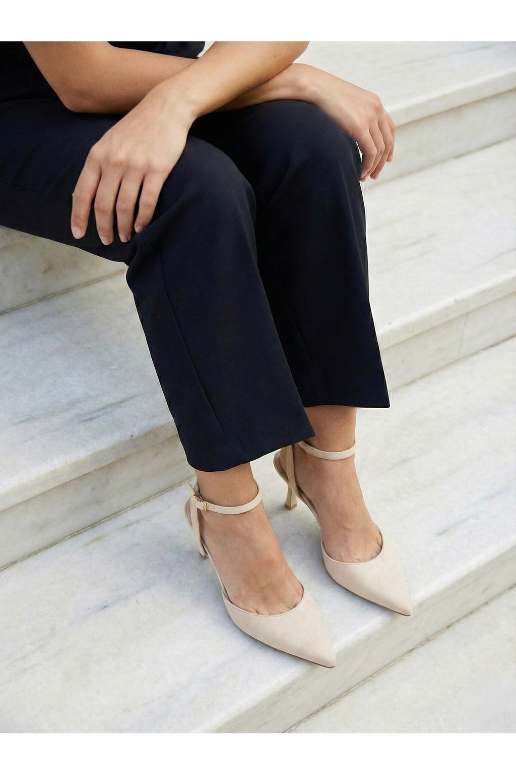 Saten Bilekten Bağlı Topuklu Bej Sivri Burun Kadın Stiletto | Bilek Bağlamalı Topuklu Ayakkabı - Görsel 2