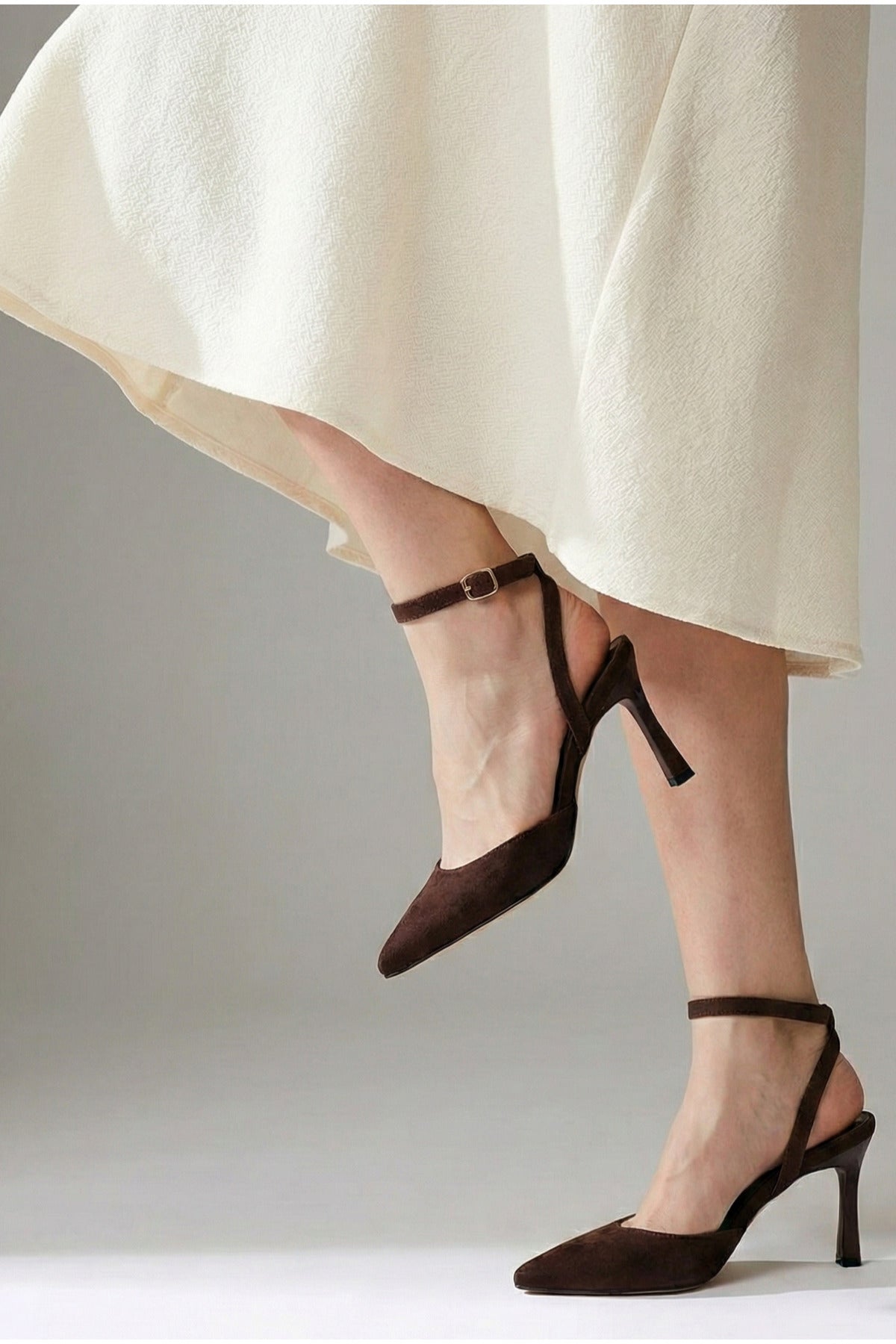 Kadın Saten Bilekten Bağlamalı Sivri Burun İnce Topuklu Stiletto Abiye Gece Ayakkabısı - Görsel 5