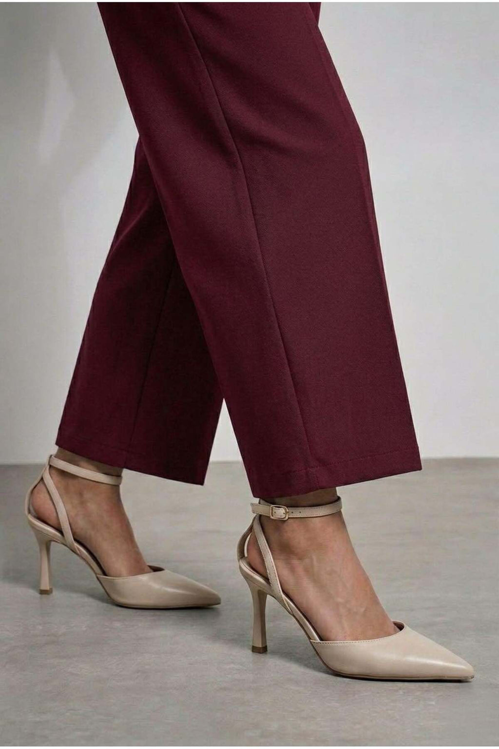 Kadın Bej Bilekten Bağlamalı Sivri Burun Topuklu Ayakkabı Klasik Topuklu Stiletto TT001 - Görsel 19
