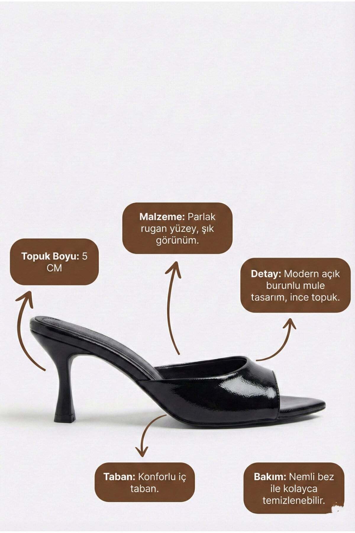 Kadın Rugan Sivri Burun Tek Bantlı İnce Topuklu Stiletto Terlik Abiye Ayakkabı - Görsel 19