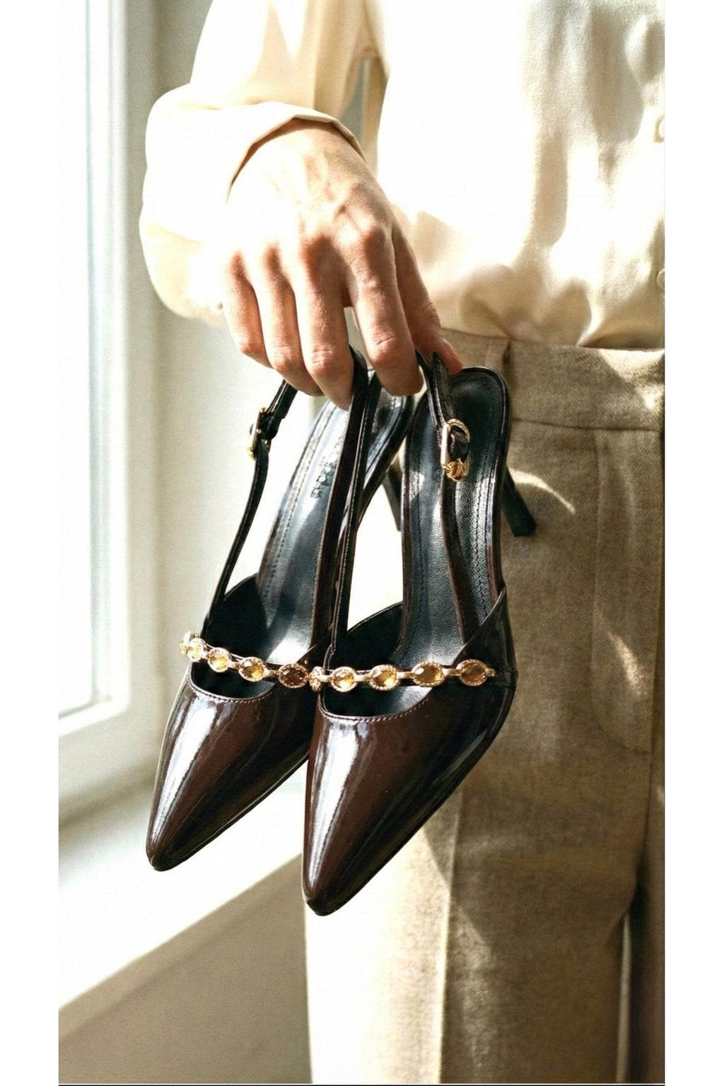 Kadın Taşlı Bantlı Arkası Açık Kadeh Topuklu Sivri Burun Abiye Stiletto Ayakkabı - Görsel 11