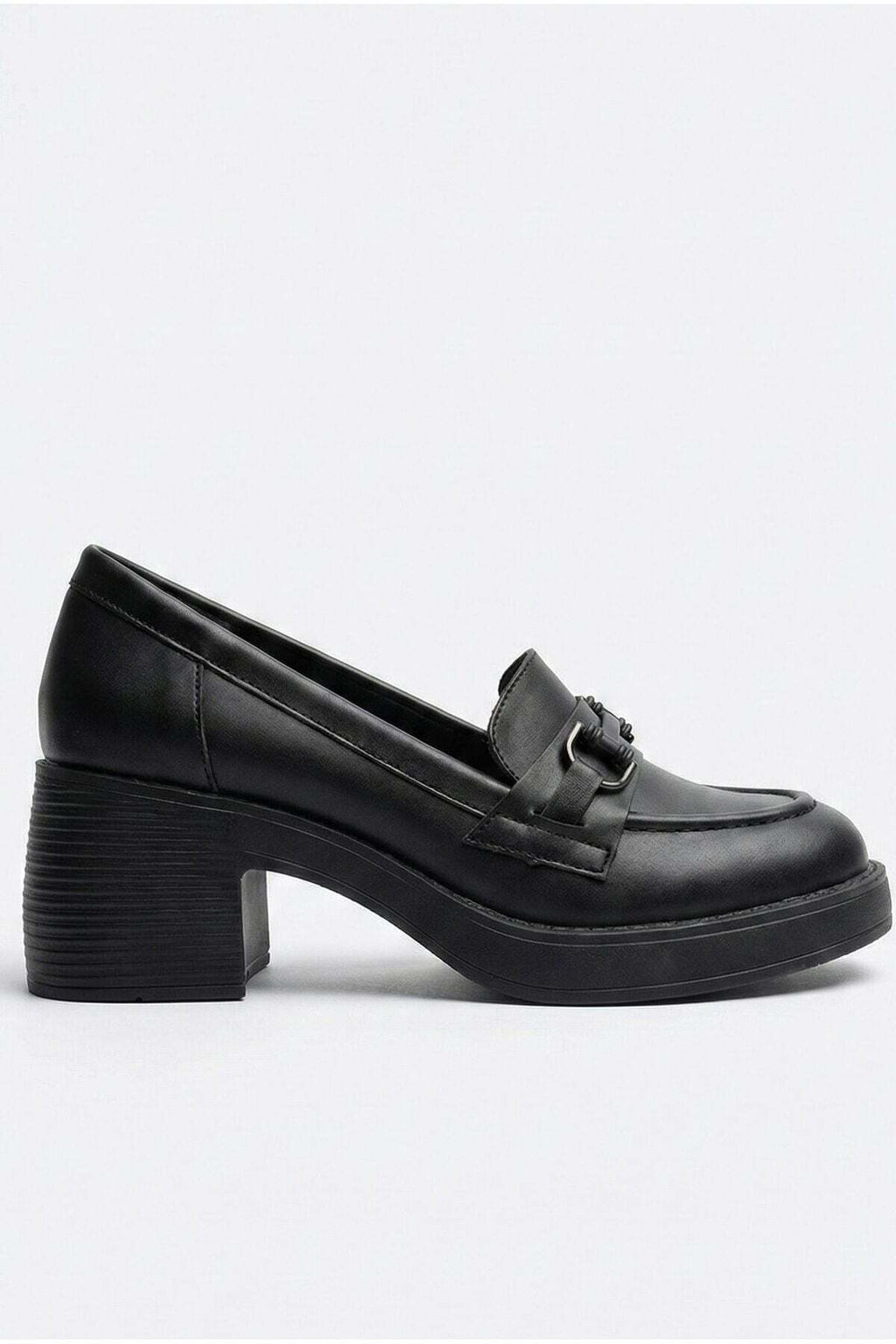 Kadın Siyah Kalın Tabanlı Tokalı Platform Topuklu Günlük Loafer Casual Ayakkabı - Görsel 6