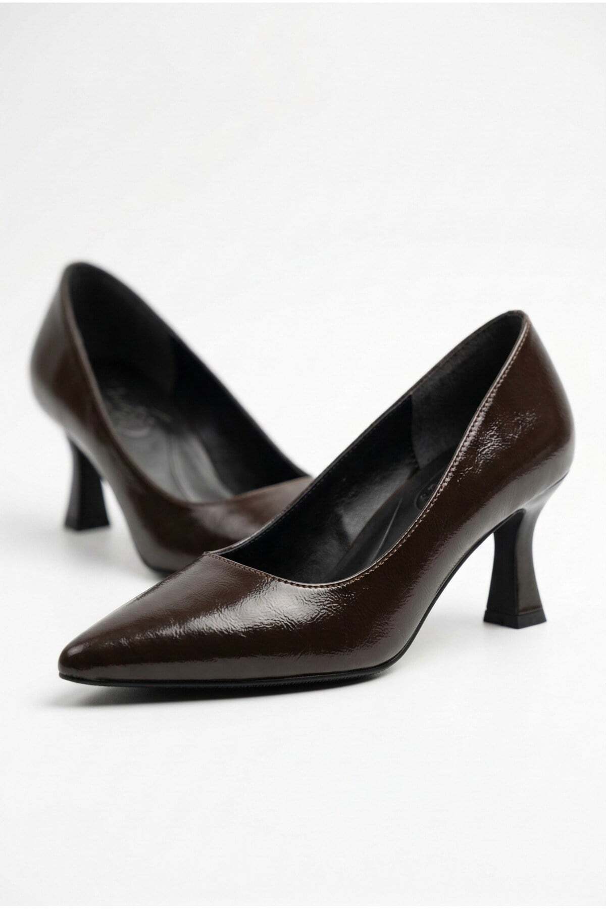 Kadın Kahvrerengi Rugan Kadeh Topuklu Sivri Burun Klasik Ofis Ve Abiye Kadın Stiletto - Görsel 10