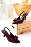 Kadın Fiyonklu🎀 Abiye Velvet Satan Topuklu 7cm Şık Ayakkabı