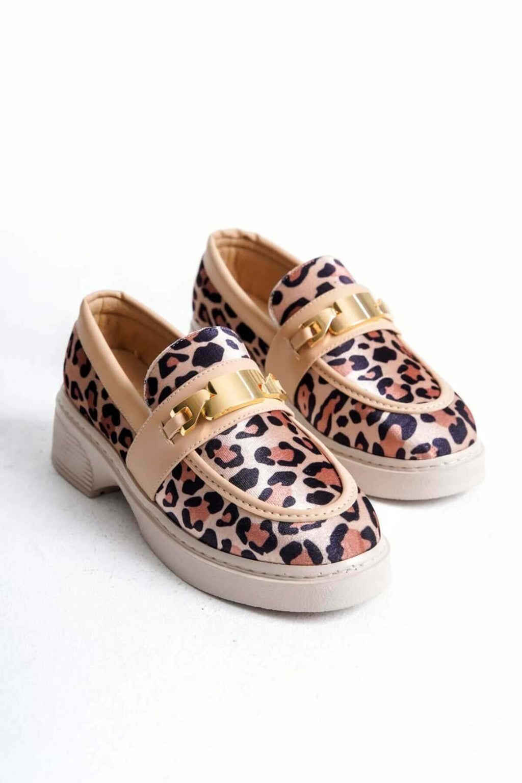 Kadın Günlük Loafer Metal Tokalı Leopar Rahat Ayakkabı - Görsel 8