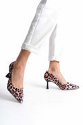 Kadın Stiletto  Leopar Desenli  Topuklu Ayakkabı