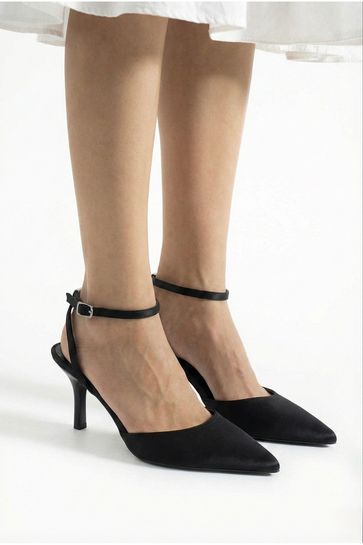 Kadın Saten Bilekten Bağlamalı Sivri Burun İnce Topuklu Stiletto Abiye Gece Ayakkabısı - Görsel 6