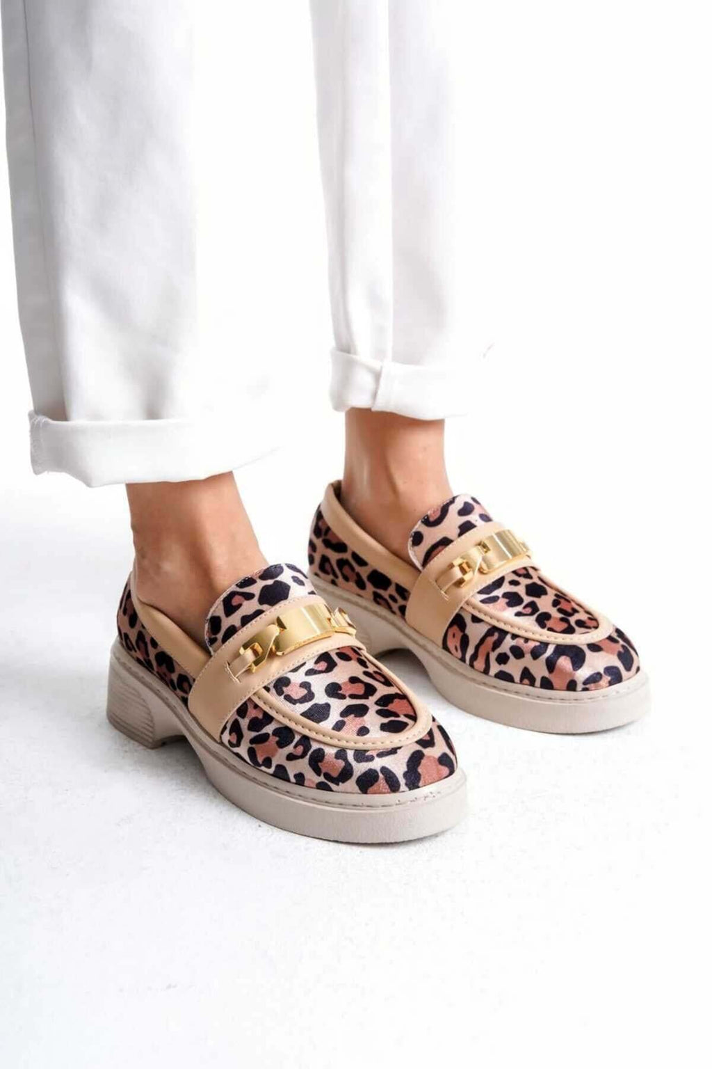 Kadın Günlük Loafer Metal Tokalı Leopar Rahat Ayakkabı - Görsel 4