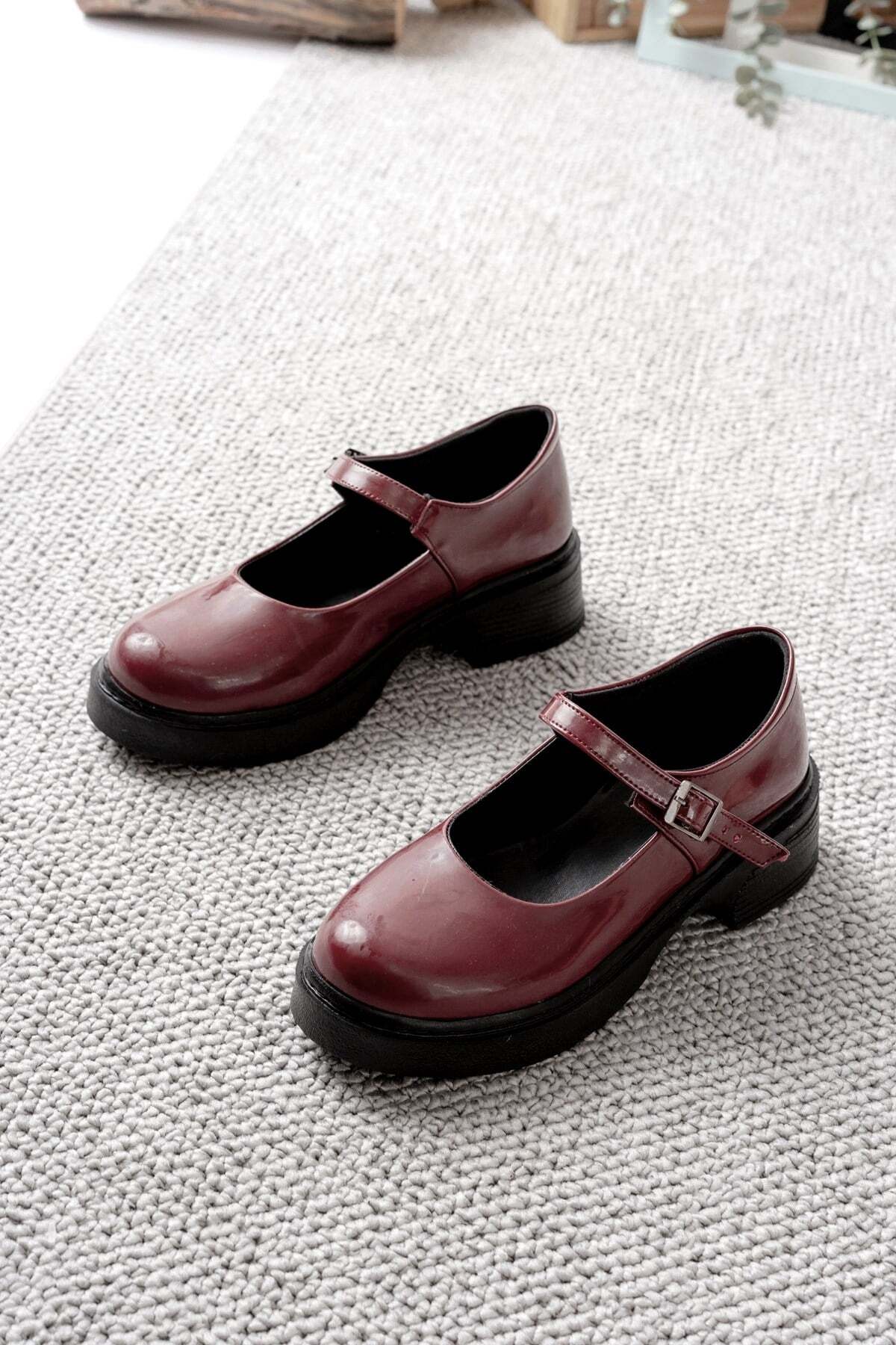 Kadın Bej Rugan Tokalı Mary Jane Kadın Loafer Makosen Tokalı Loafer Rugan Loafer Babet 980 - Görsel 4