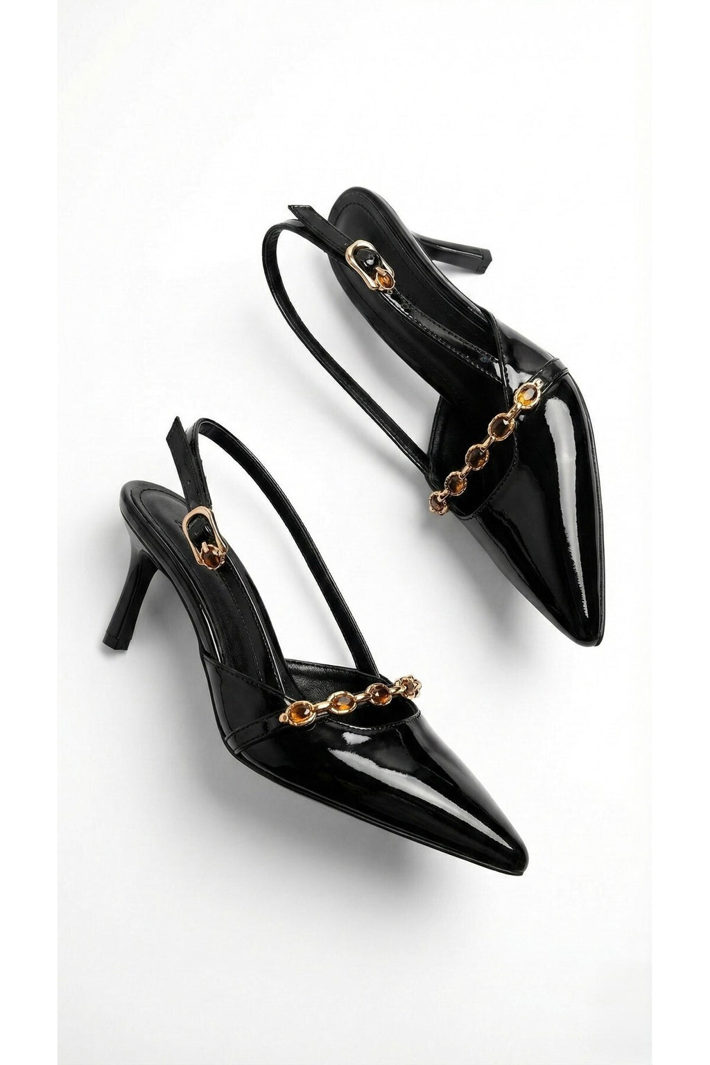 Kadın Taşlı Bantlı Arkası Açık Kadeh Topuklu Sivri Burun Abiye Stiletto Ayakkabı - Görsel 19