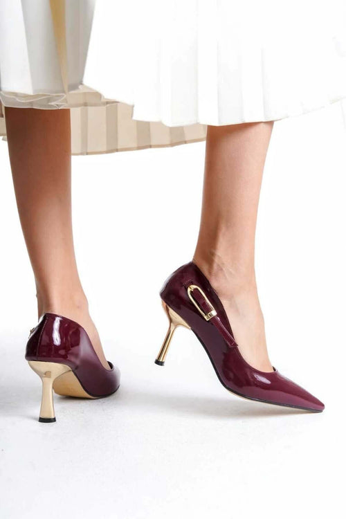 KADIN  Stiletto Yandan Gold Tokalı  Rugan Arkası Kapalı Şık Kadın Stiletto - Görsel 2