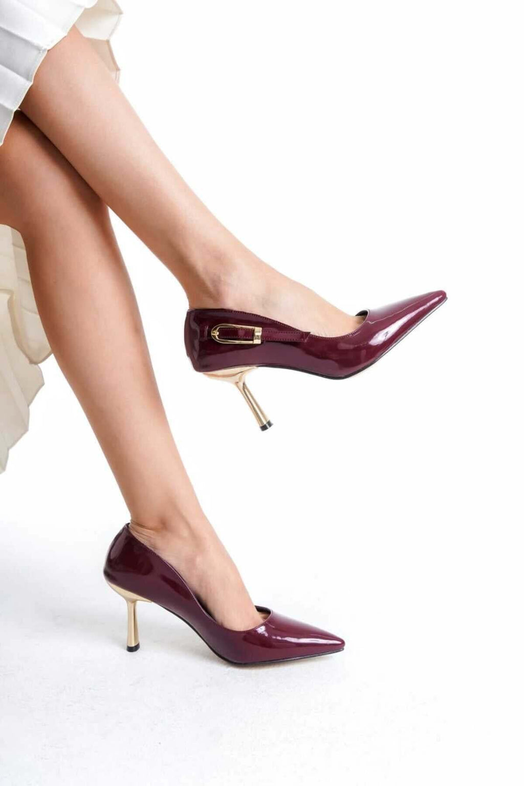 KADIN  Stiletto Yandan Gold Tokalı  Rugan Arkası Kapalı Şık Kadın Stiletto - Görsel 6
