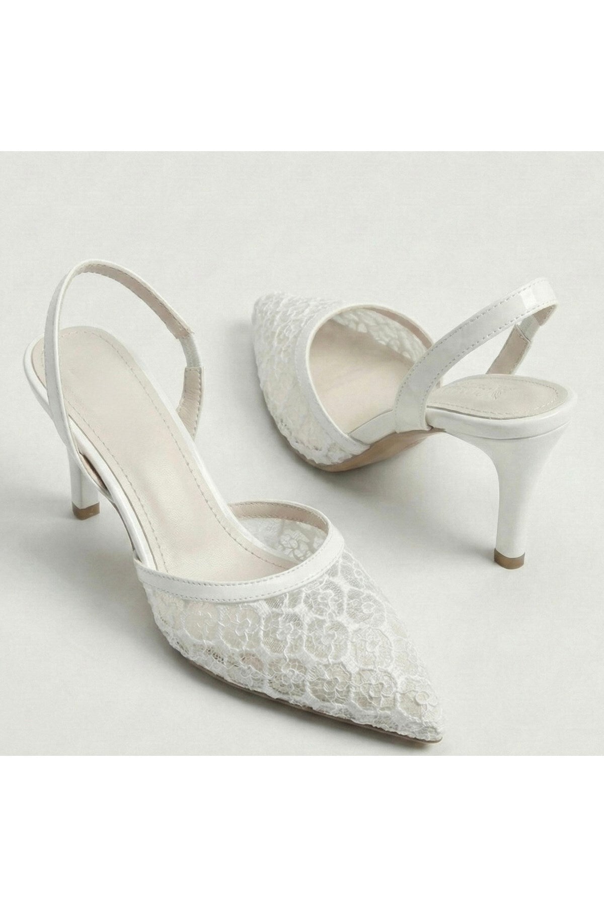 Kadın Dantel İşlemeli Sivri Burun İnce Topuklu Stiletto Gelin Abiye Ayakkabı - Görsel 27