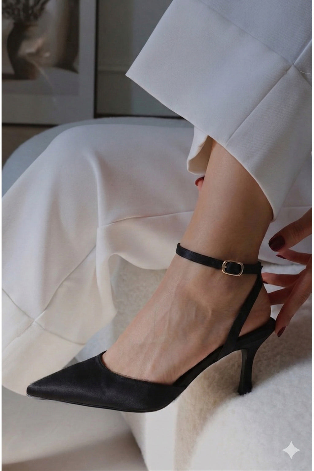 Kadın Saten Bilekten Bağlamalı Sivri Burun İnce Topuklu Stiletto Abiye Gece Ayakkabısı - Görsel 15