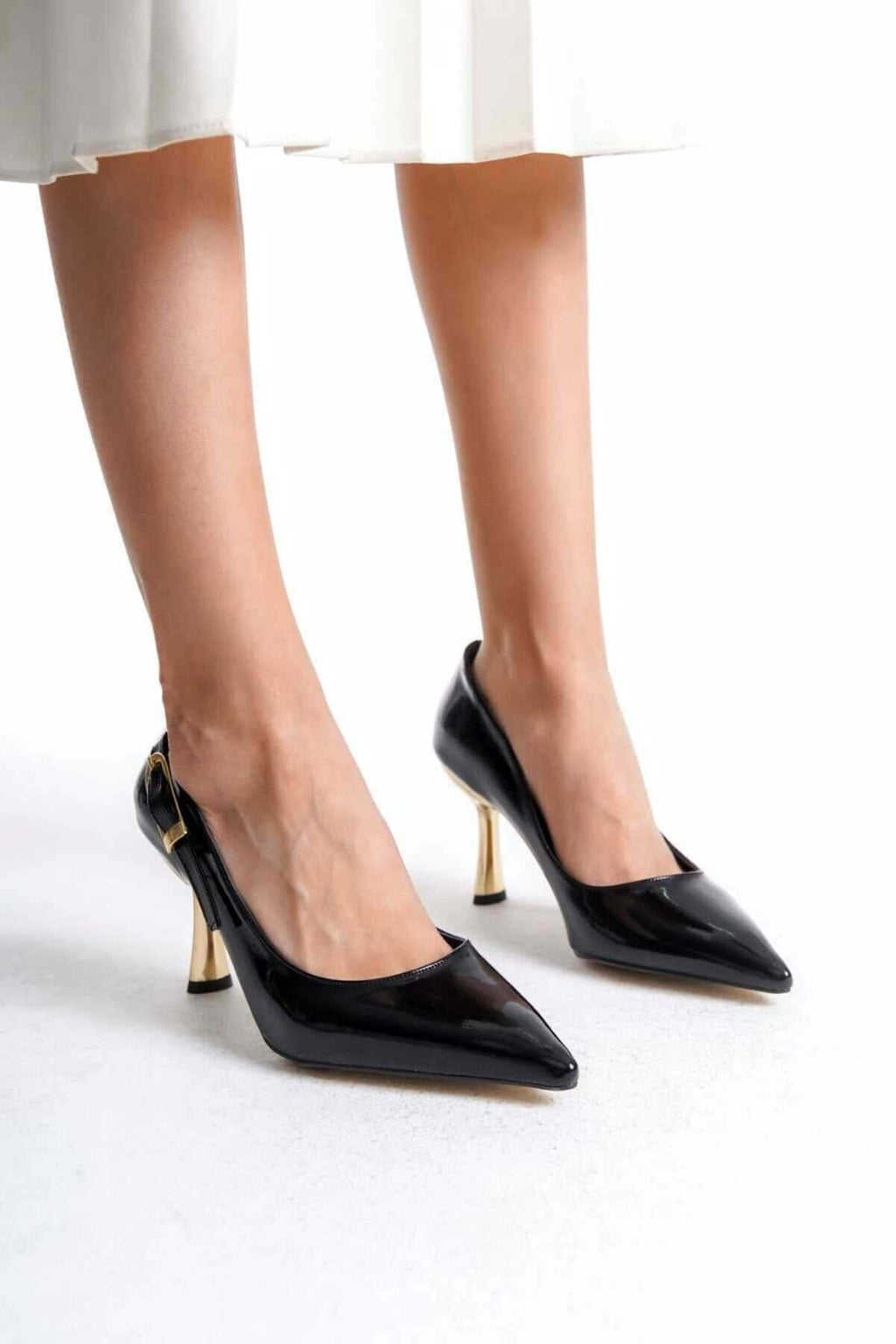 KADIN  Stiletto Yandan Gold Tokalı  Rugan Arkası Kapalı Şık Kadın Stiletto - Görsel 5
