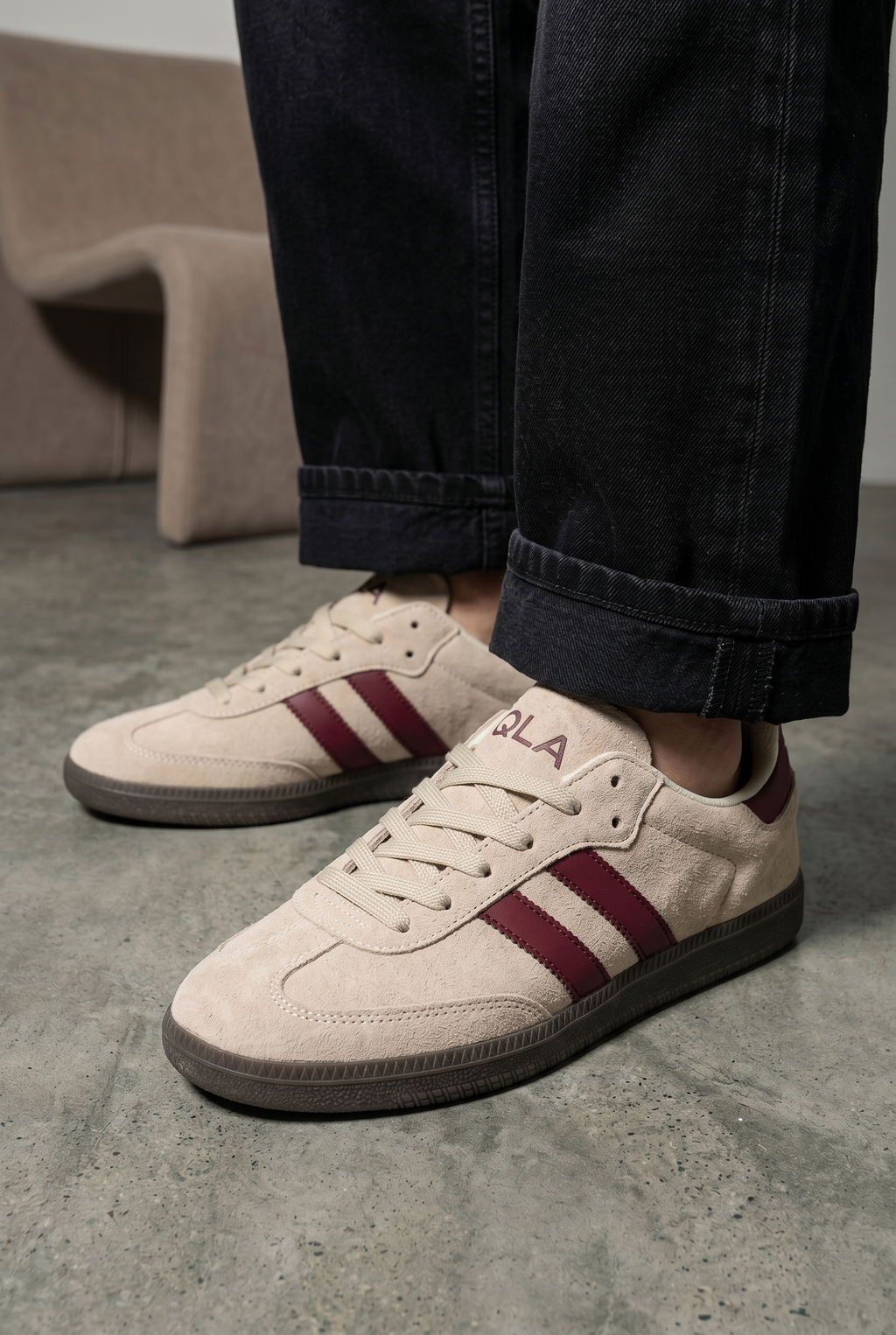 Kadın Bej-Bordo Süet Kadın Retro Spor Ayakkabı TE02