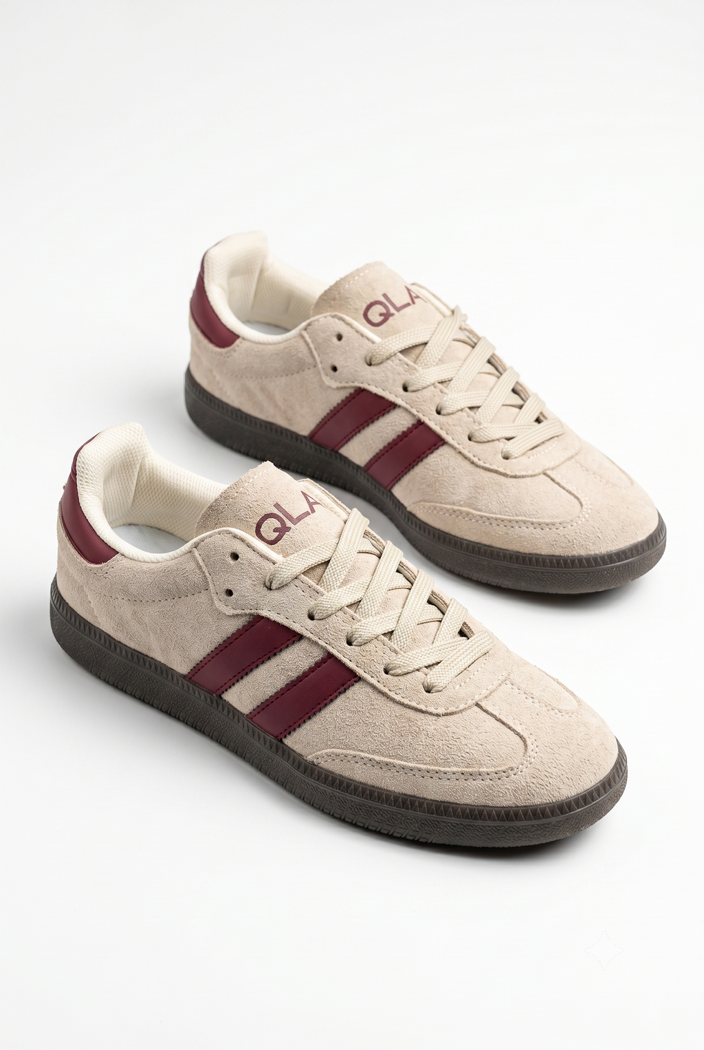 Kadın Bej-Bordo Süet Kadın Retro Spor Ayakkabı TE02
