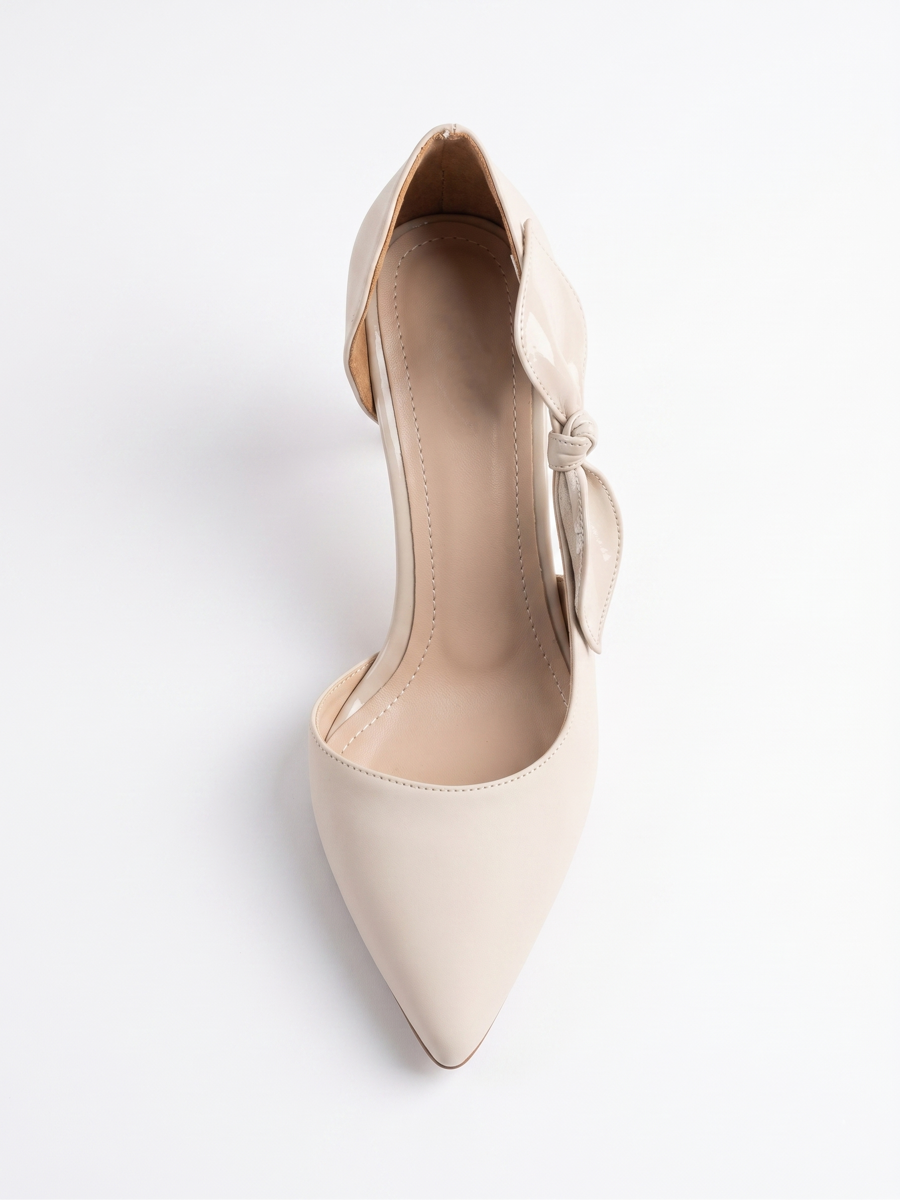 Kadın Bej Saten Fiyonklu Sivri Burun 9 cm İnce Topuklu Stiletto Abiye Ayakkabı