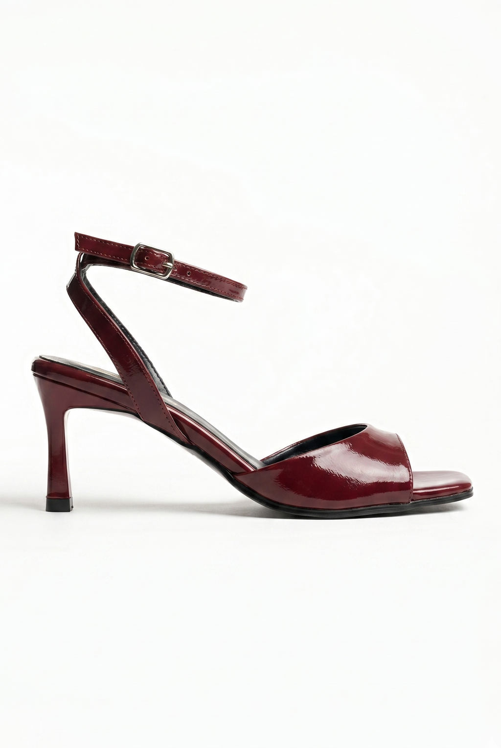  Kadın Bordo Bilekten Bağlamalı Küt Burun İnce Topuklu Stiletto Abiye Ayakkabı