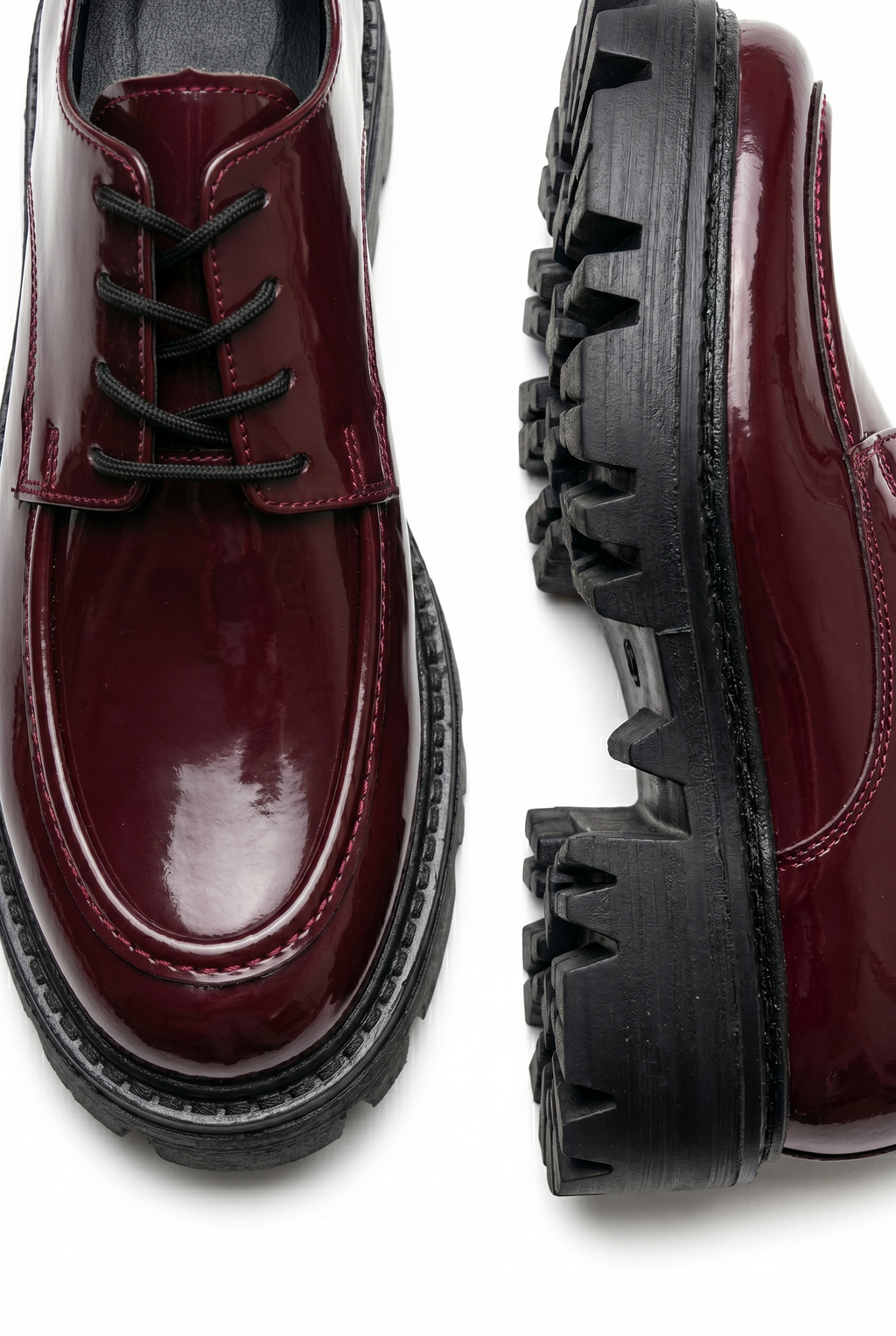 Kadın Bordo Rugan Bağcıklı Loafer Düz Taban Günlük Ofis Kadın Ayakkabı