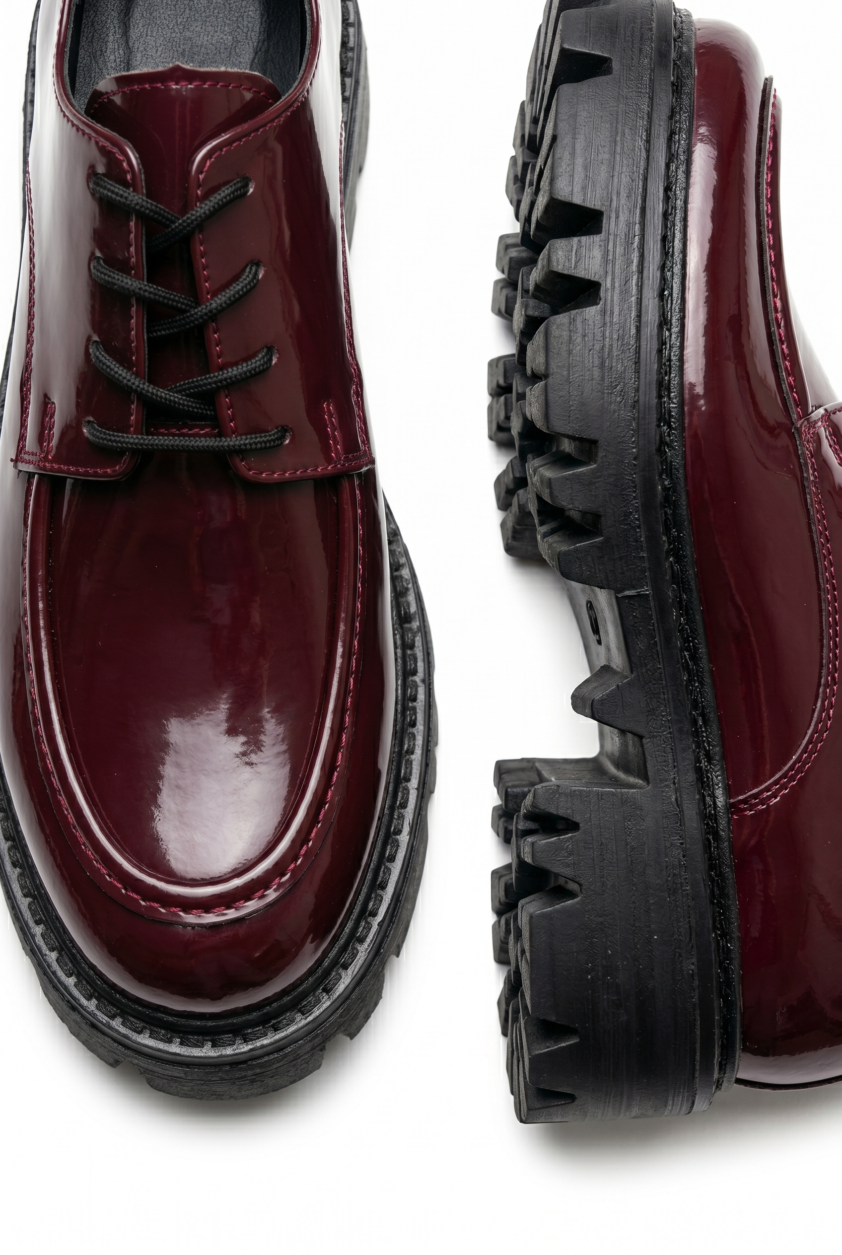 Kadın Bordo Rugan Bağcıklı Loafer Düz Taban Günlük Ofis Kadın Ayakkabı