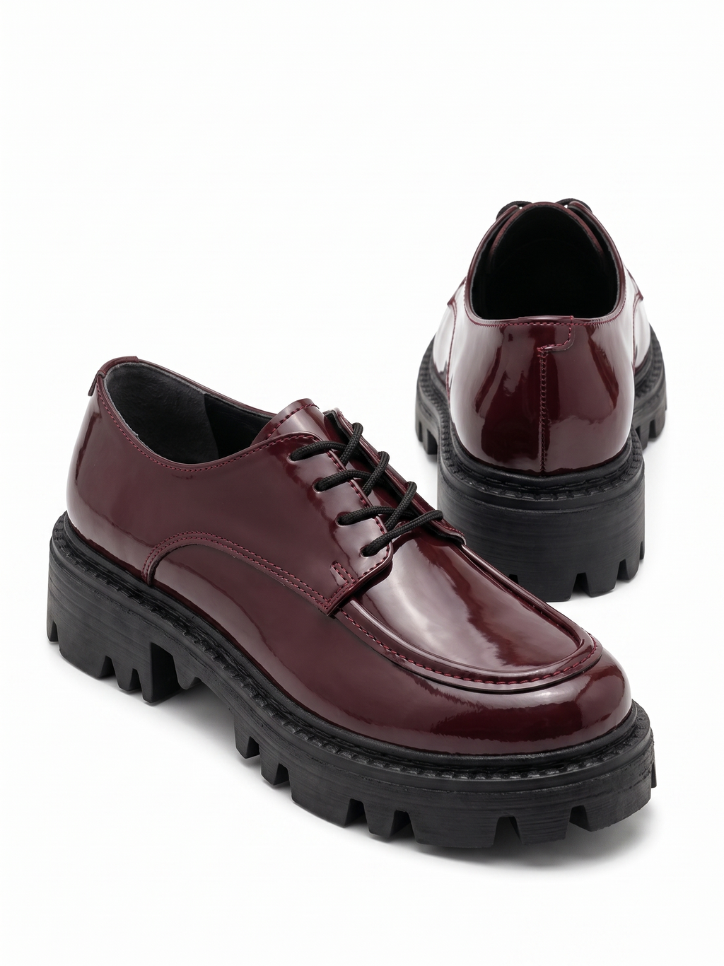 Kadın Bordo Rugan Bağcıklı Loafer Düz Taban Günlük Ofis Kadın Ayakkabı