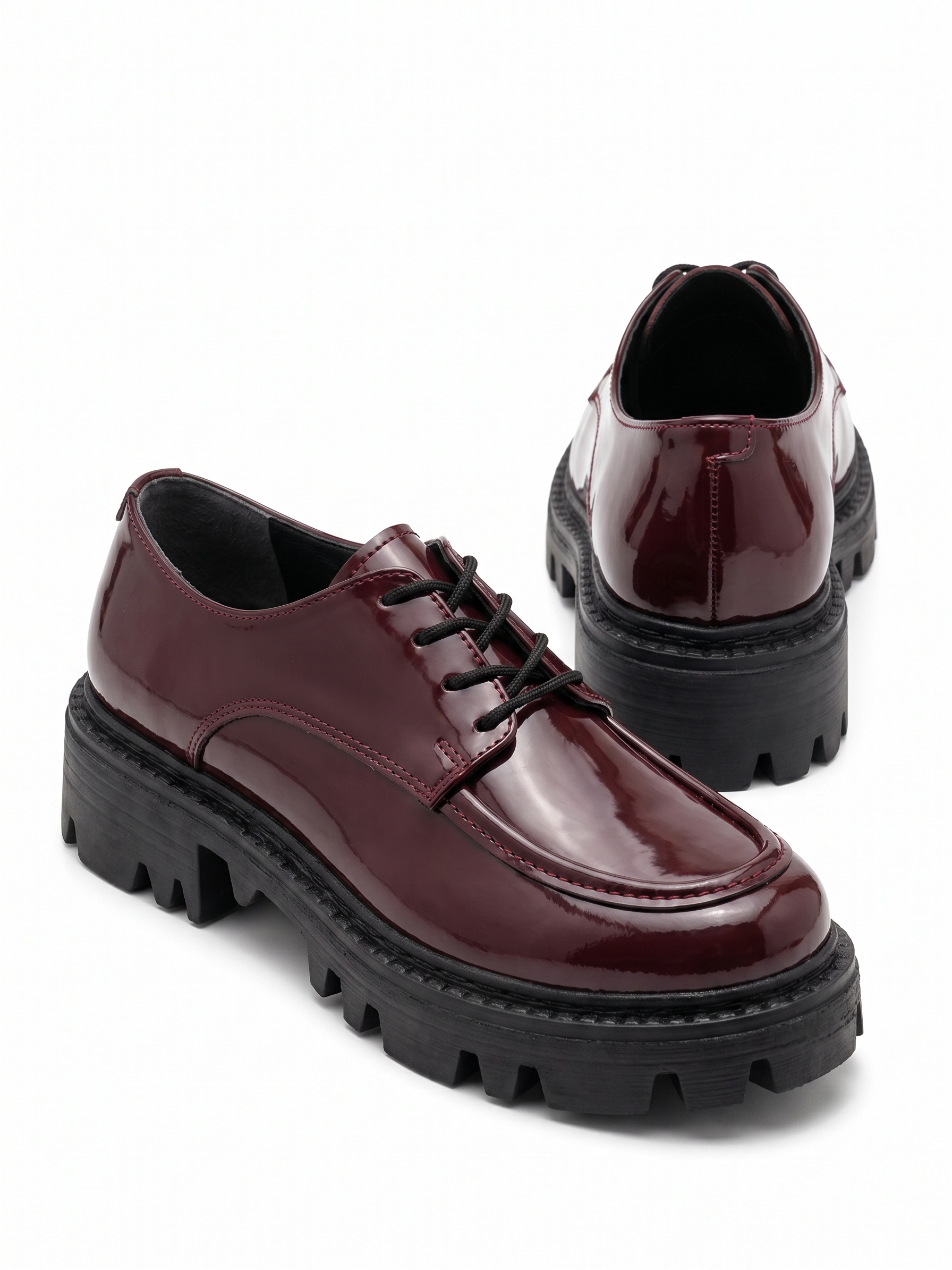 Kadın Bordo Rugan Bağcıklı Loafer Düz Taban Günlük Ofis Kadın Ayakkabı