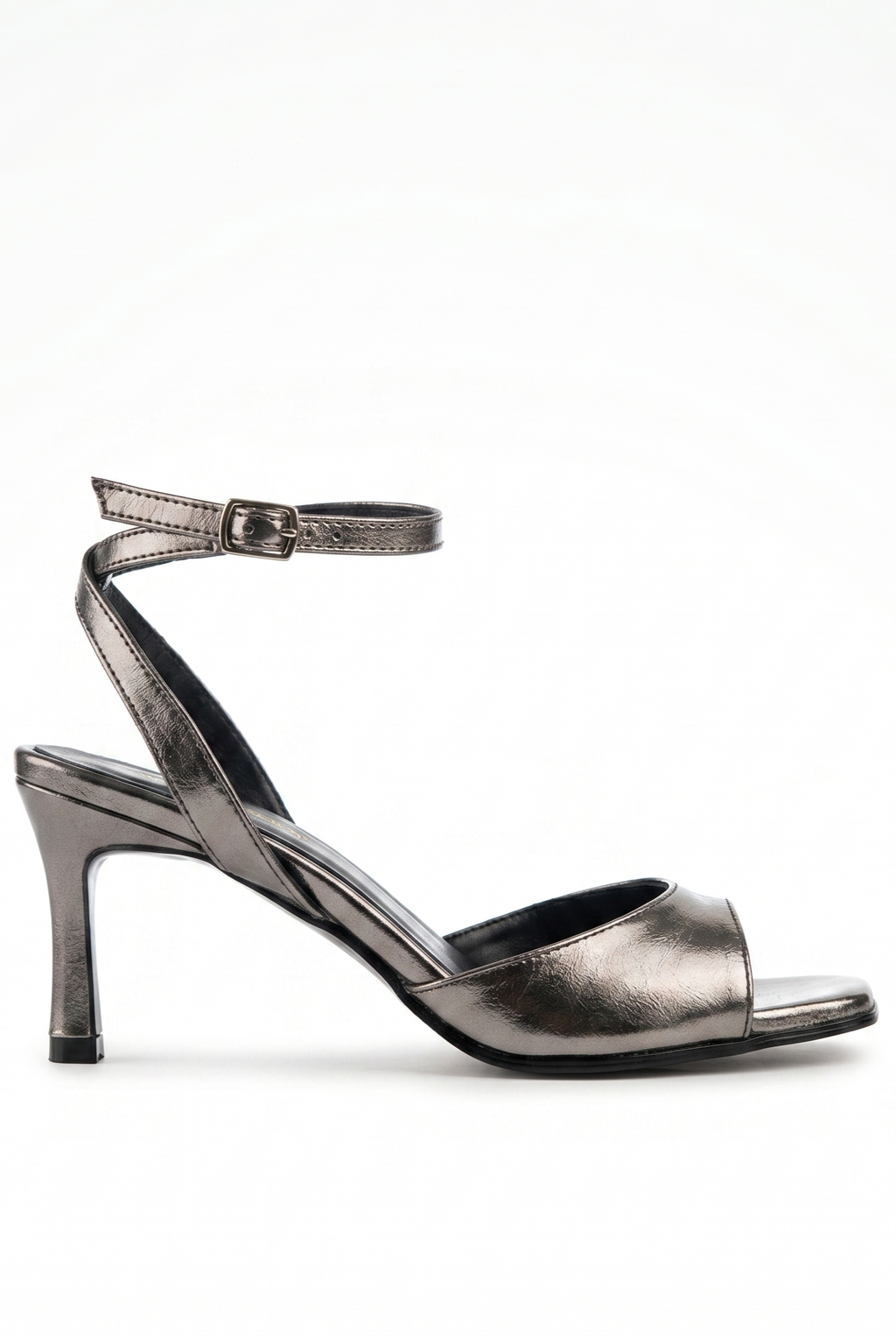  Kadın Platin Bilekten Bağlamalı Küt Burun İnce Topuklu Stiletto Abiye Ayakkabı