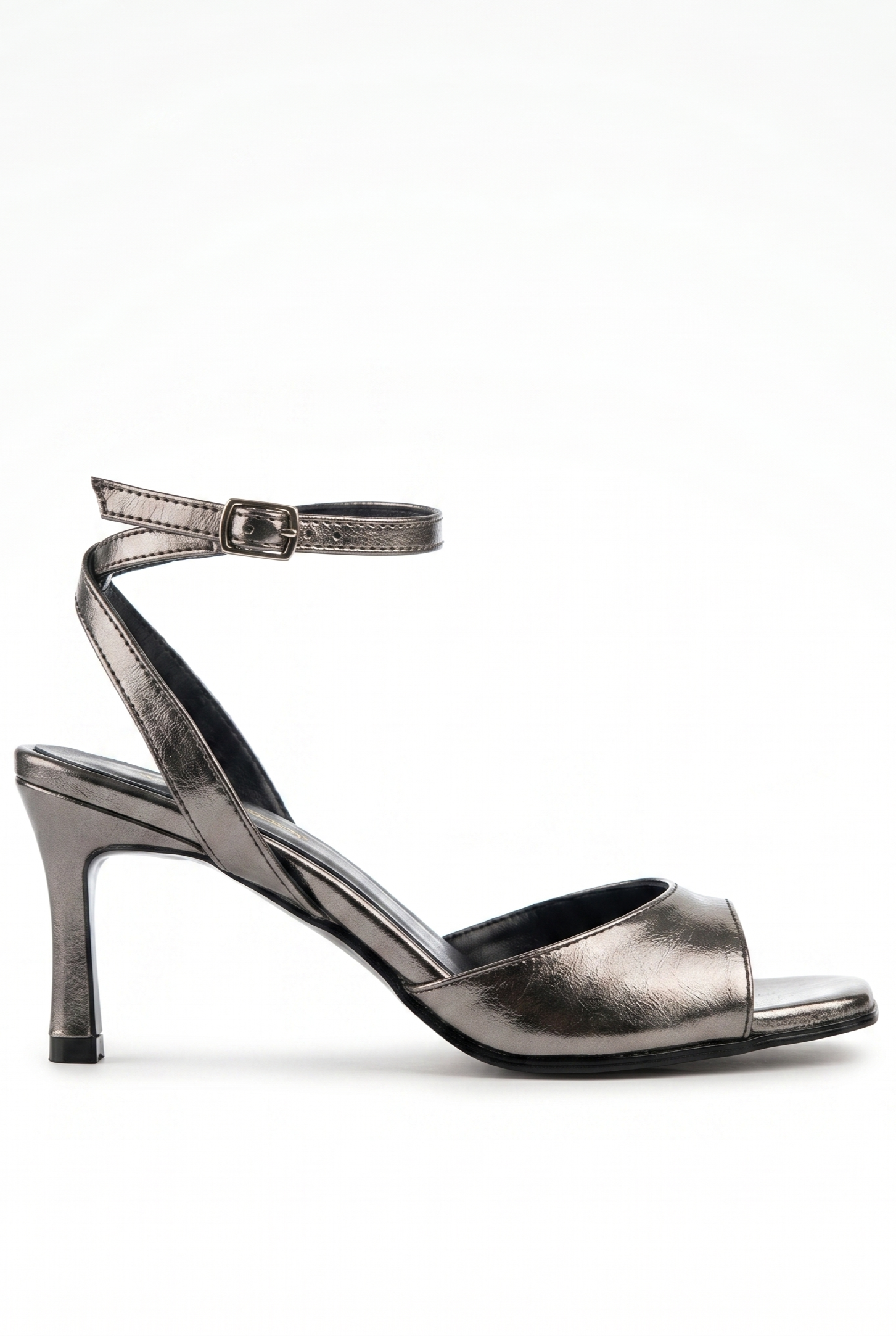  Kadın Platin Bilekten Bağlamalı Küt Burun İnce Topuklu Stiletto Abiye Ayakkabı
