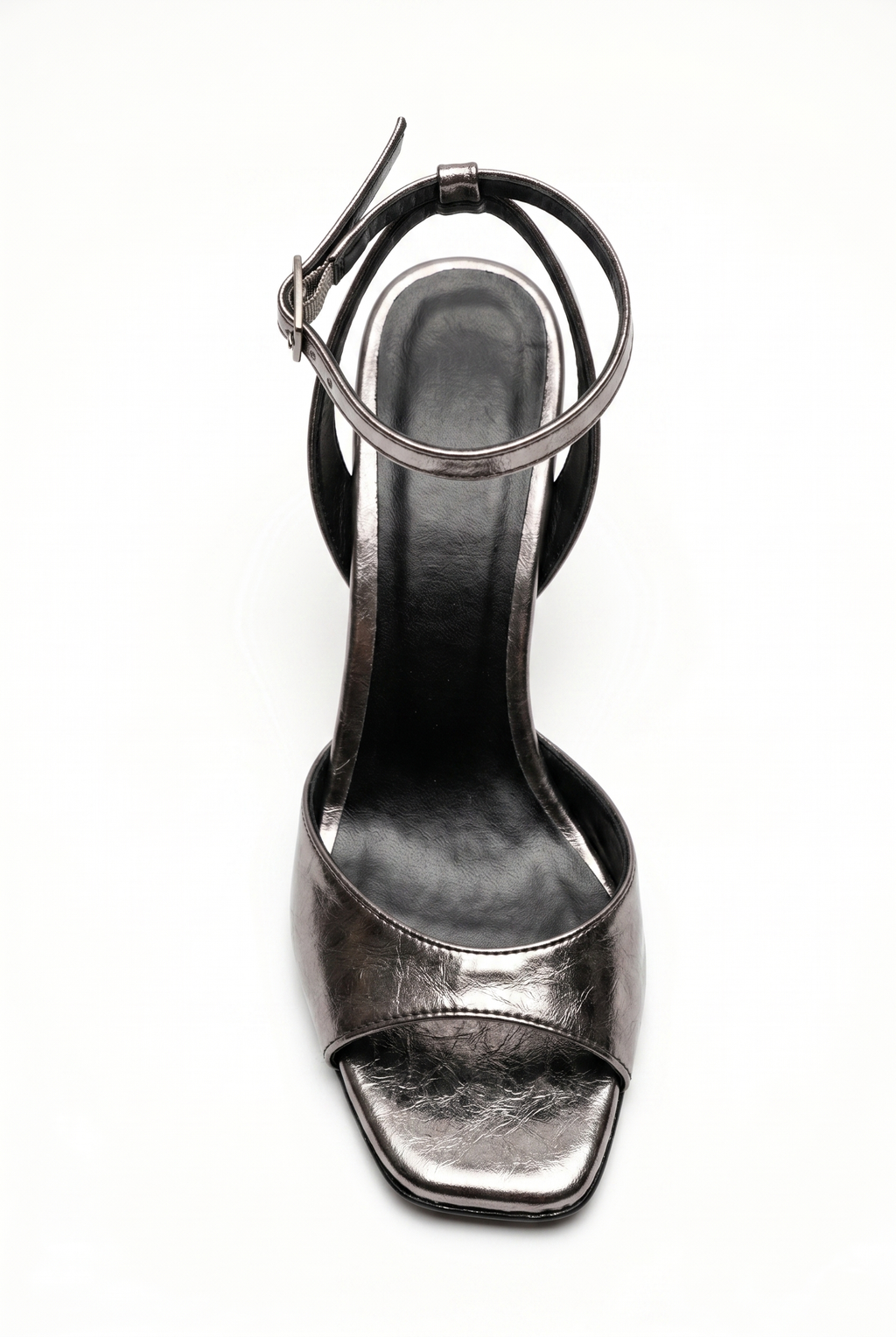  Kadın Platin Bilekten Bağlamalı Küt Burun İnce Topuklu Stiletto Abiye Ayakkabı