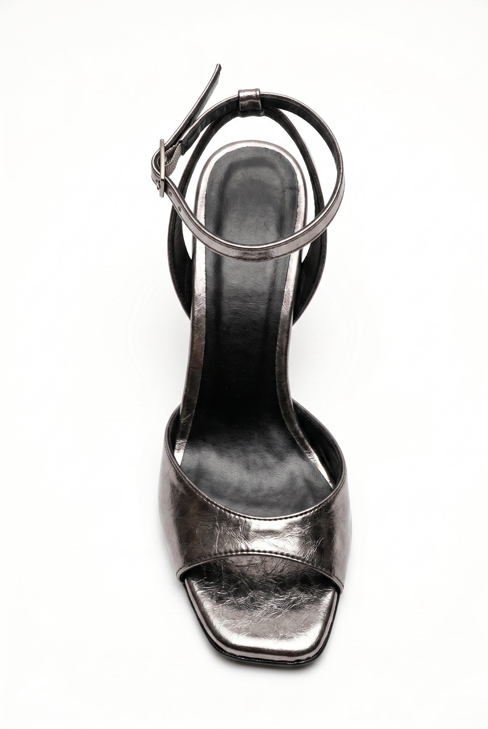  Kadın Platin Bilekten Bağlamalı Küt Burun İnce Topuklu Stiletto Abiye Ayakkabı