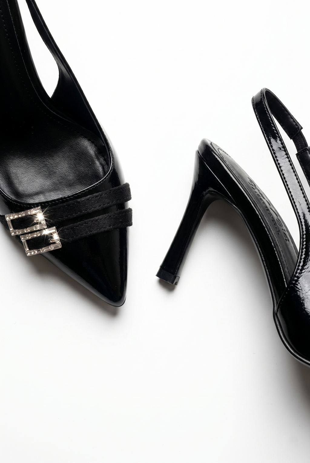 Kadın Rugan Çift Tokalı Bantlı Sivri Burun İnce Topuklu Stiletto Arkası Açık Abiye Ayakkabı